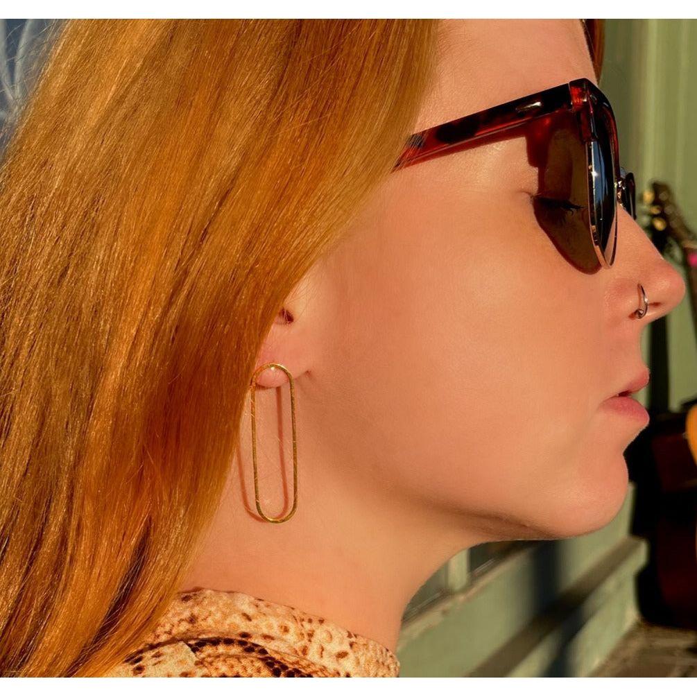 Elongated Oval Gold Post Earrings