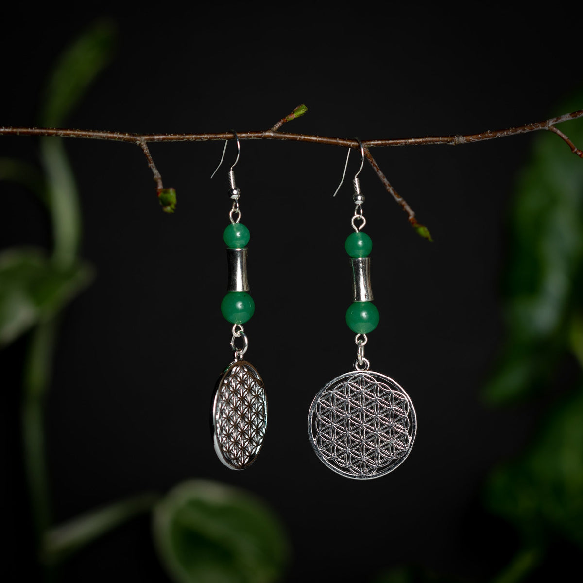Flower of Life & Jade Earrings
