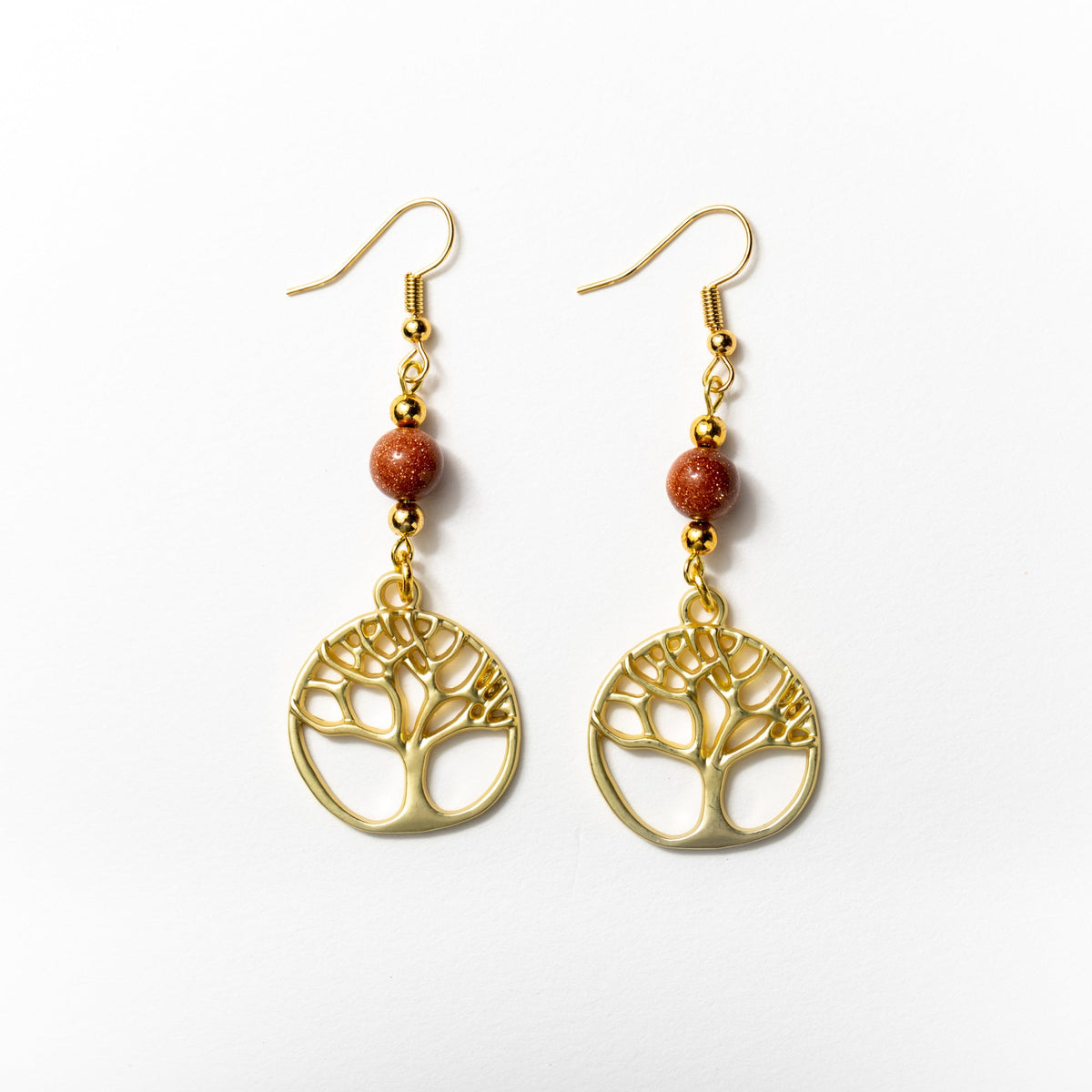 Golden Tree of Life Earrings with Sparkly Goldstone