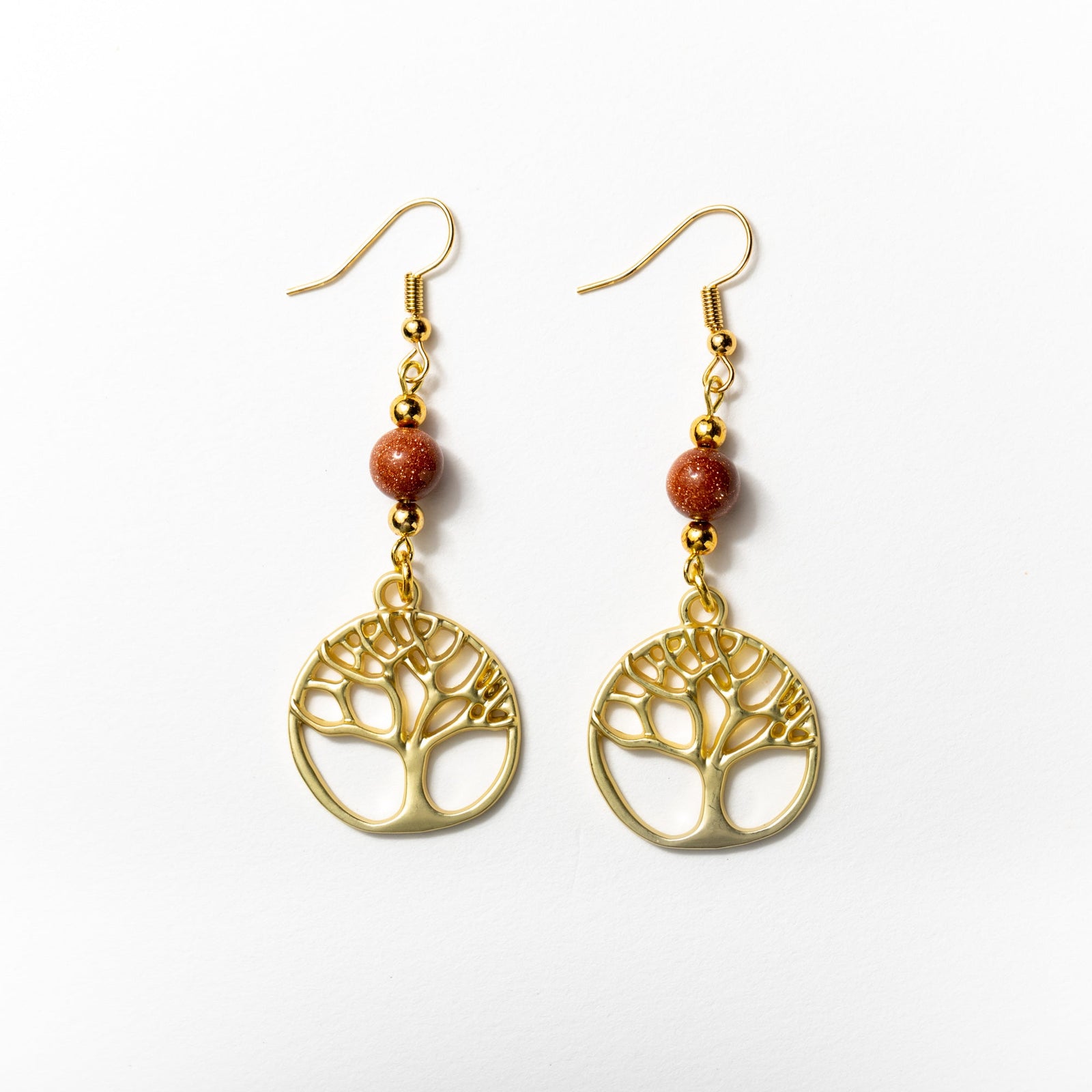 Golden Tree of Life Earrings with Sparkly Goldstone