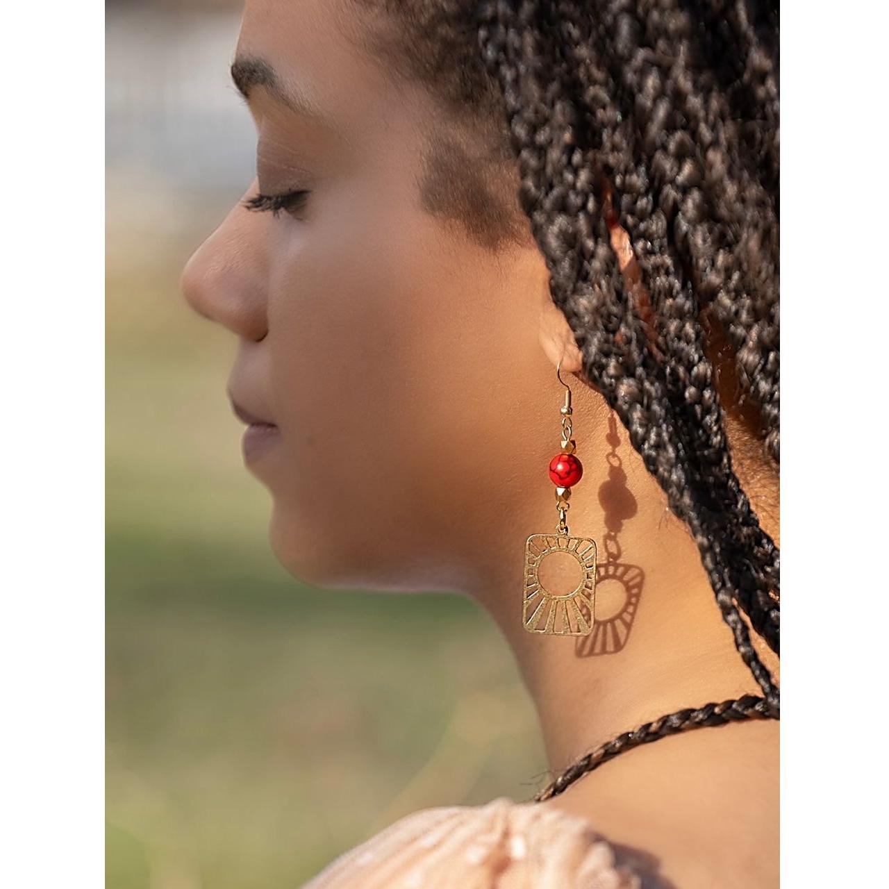 Red Stone Sun Dangles