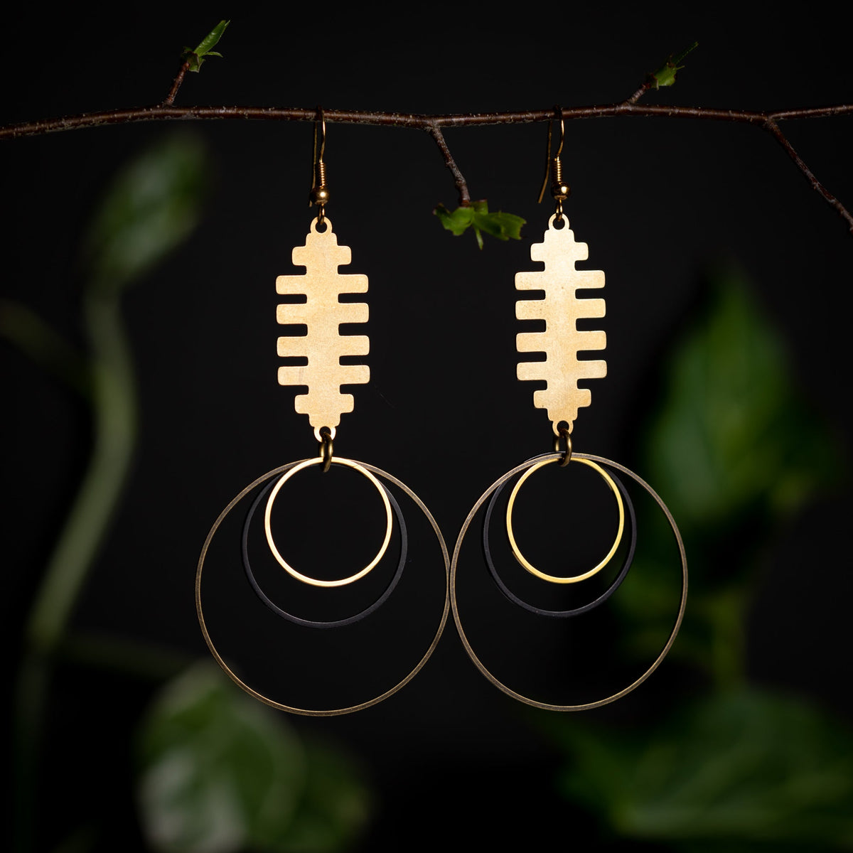 Aztec Inspired Triple Ring Dangles