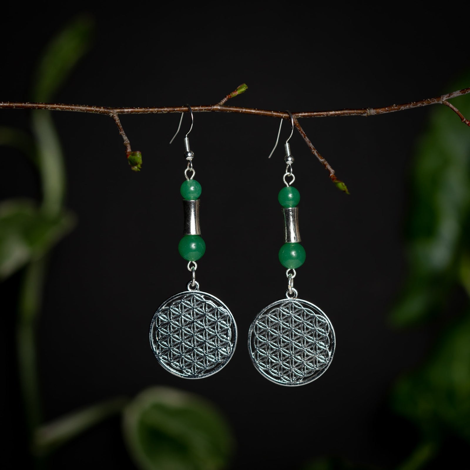 Flower of Life & Jade Earrings