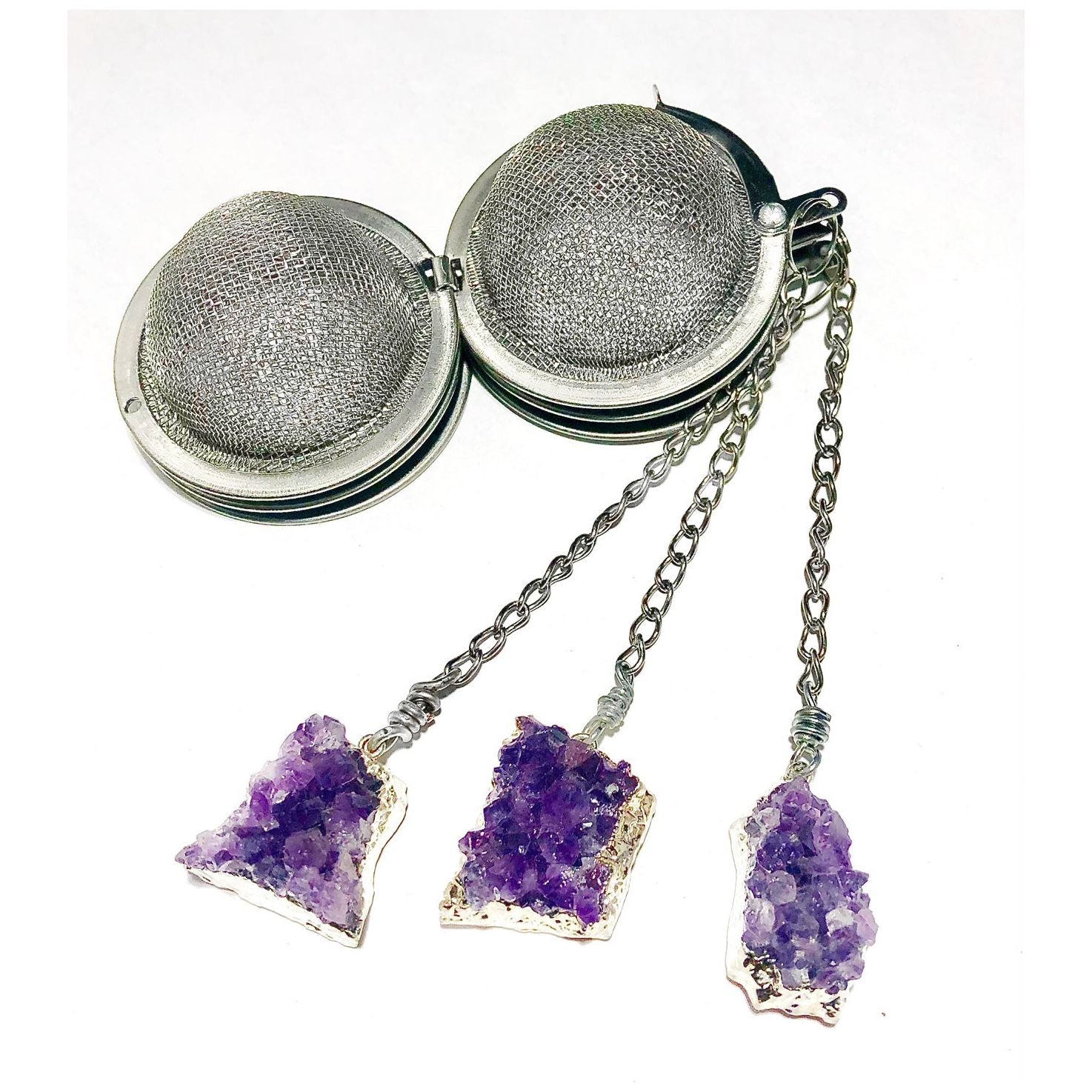 Handmade Amethyst Crystals Charmed Tea Infuser by Kinley Jewelry