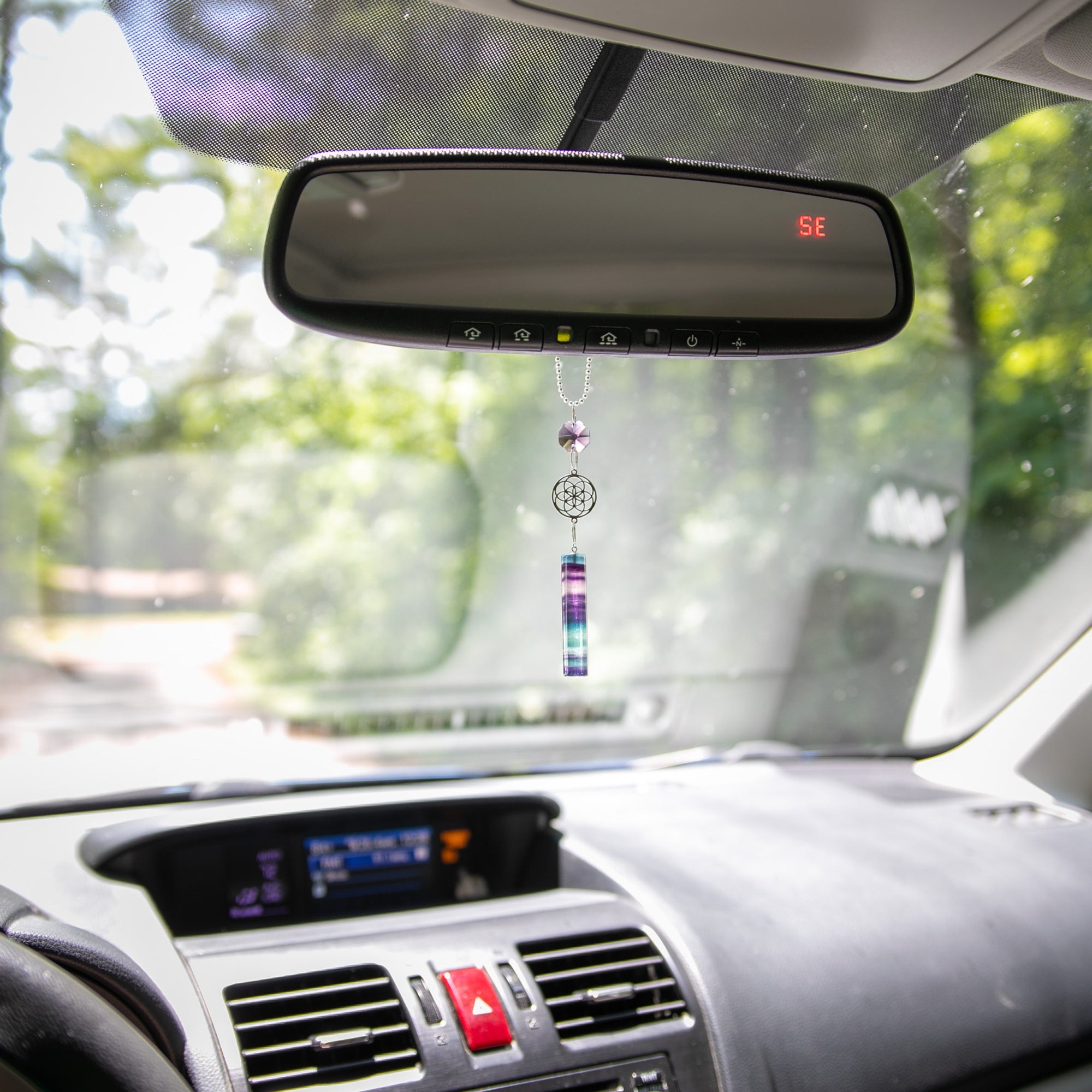 Rainbow Fluorite Seed of Life Rearview Mirror Car Necklace