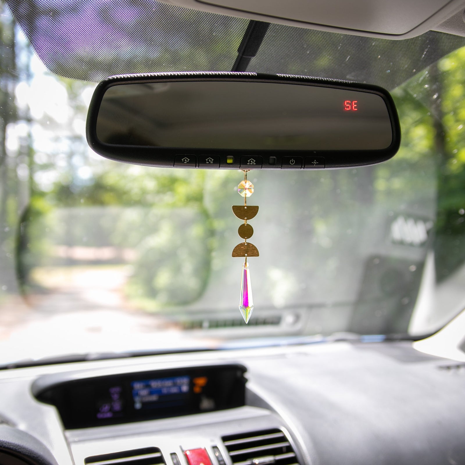 Moon Phases Rearview Mirror Prism Car Necklace – Car Accessory with Aurora Borealis Crystal by Kinley Jewelry