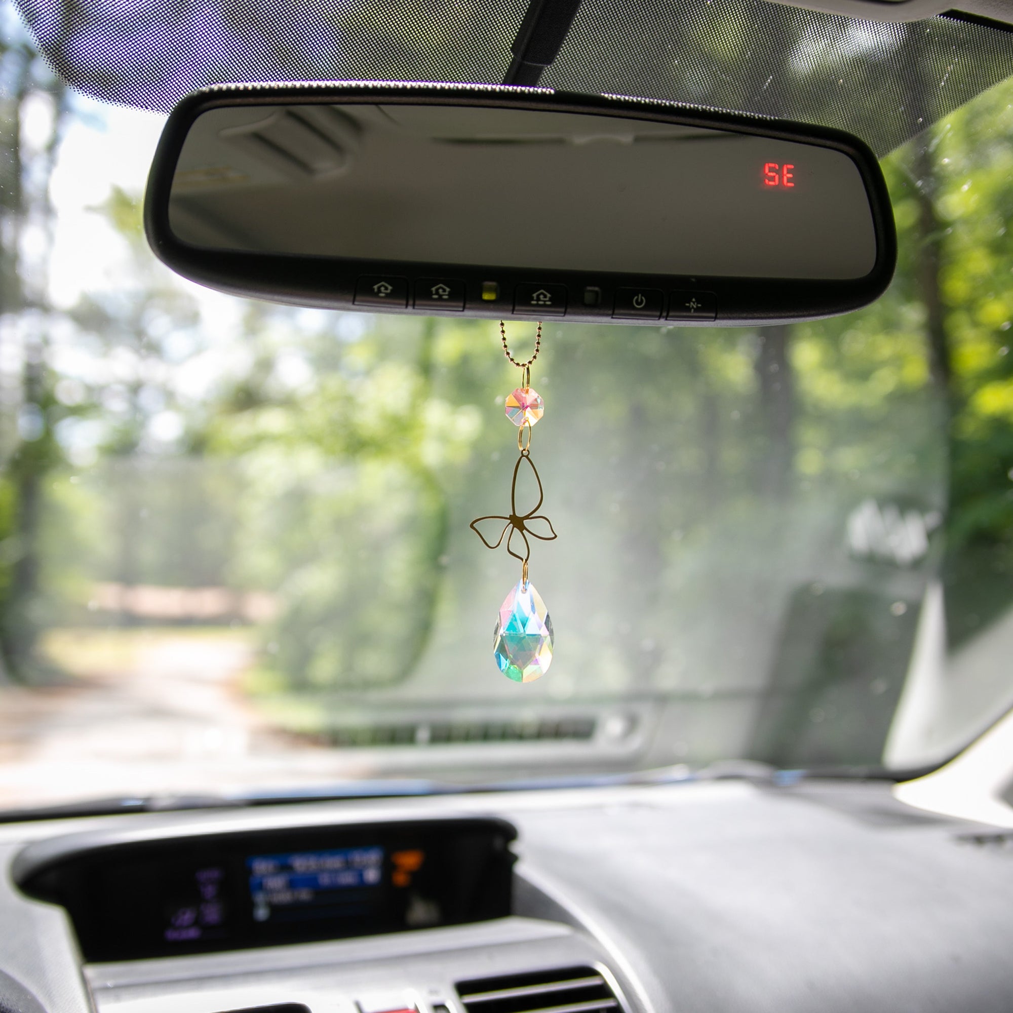 Butterfly Prism Rearview Mirror Car Necklace – Car Decor with Aurora Borealis Crystals by Kinley Jewelry