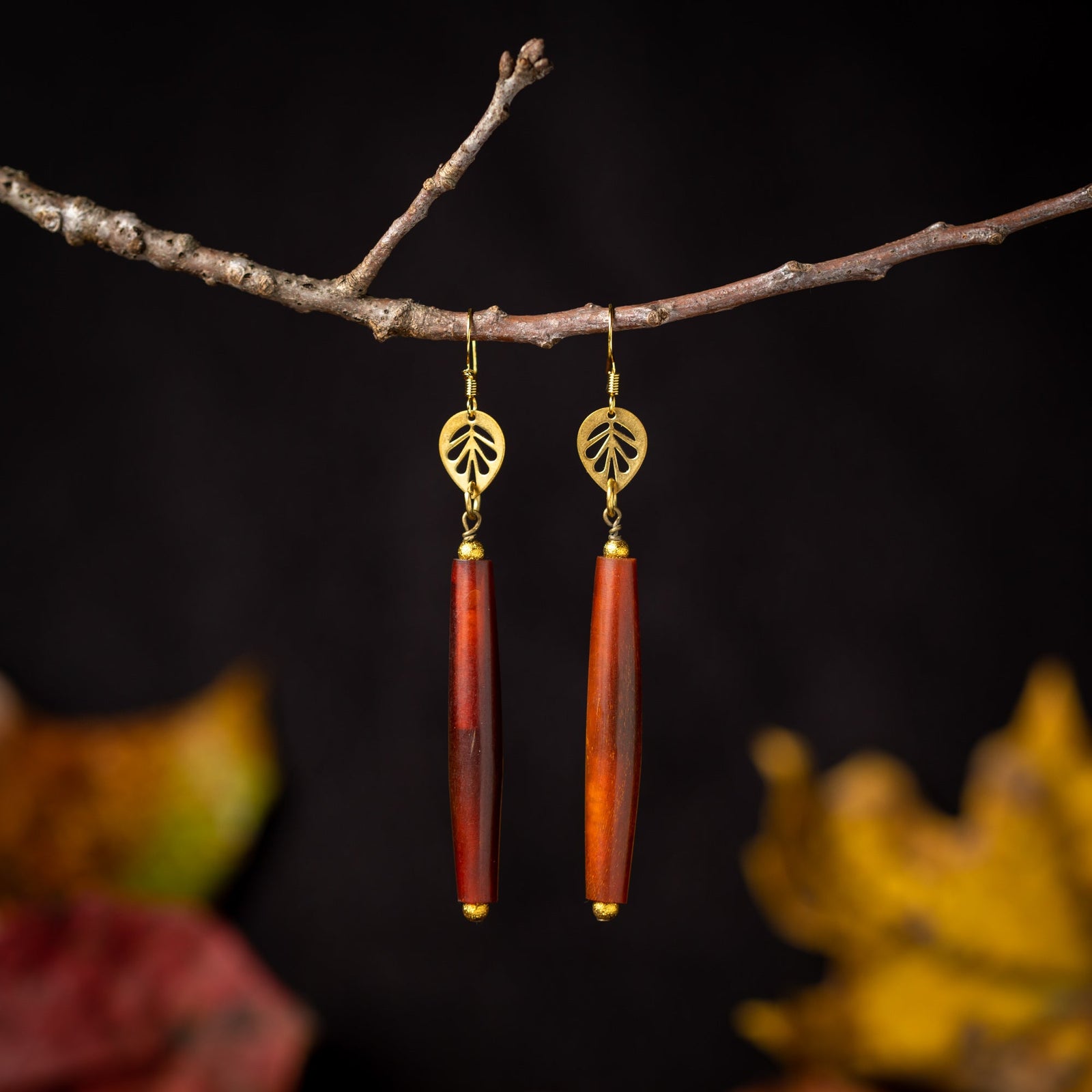 Horn and Leaf Earrings