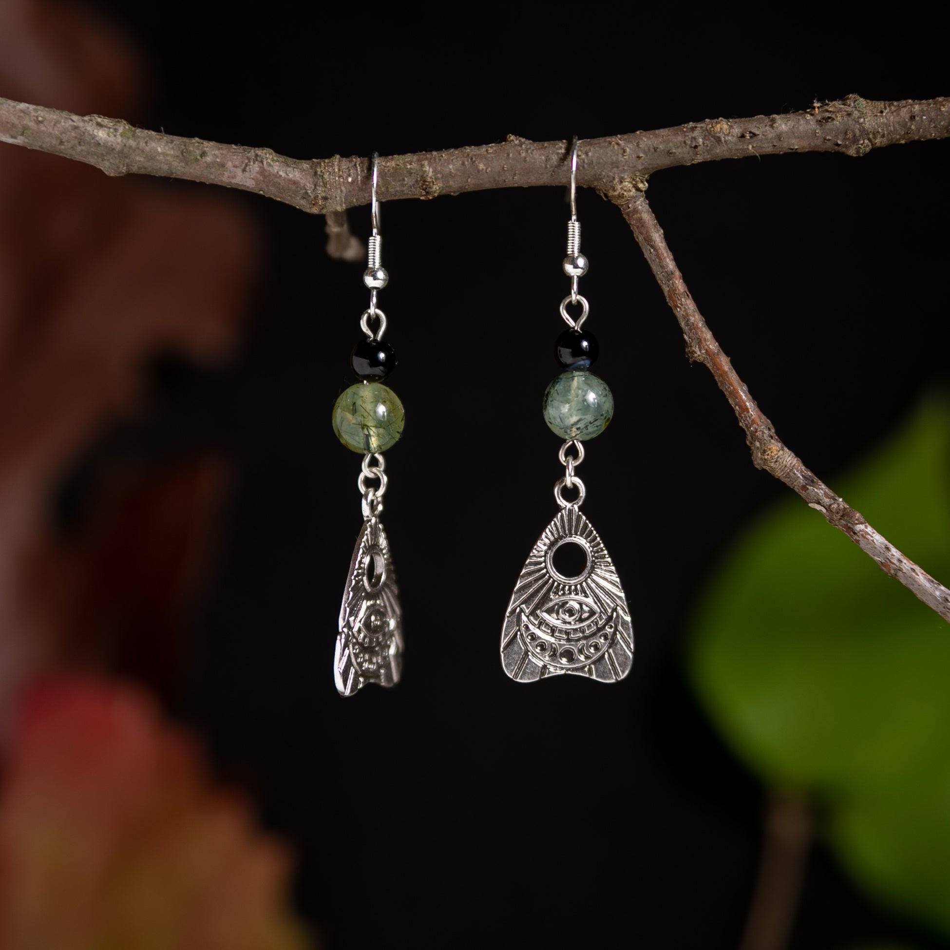 Looking Glass Planchette Earrings with Prehnite Stones