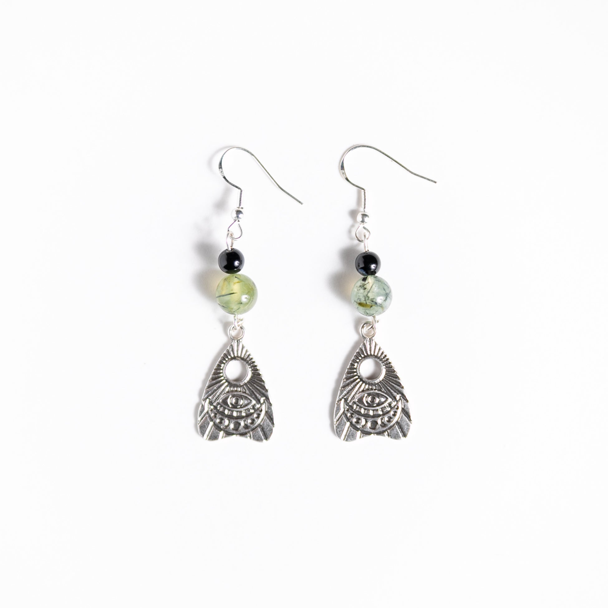 Looking Glass Planchette Earrings with Prehnite Stones