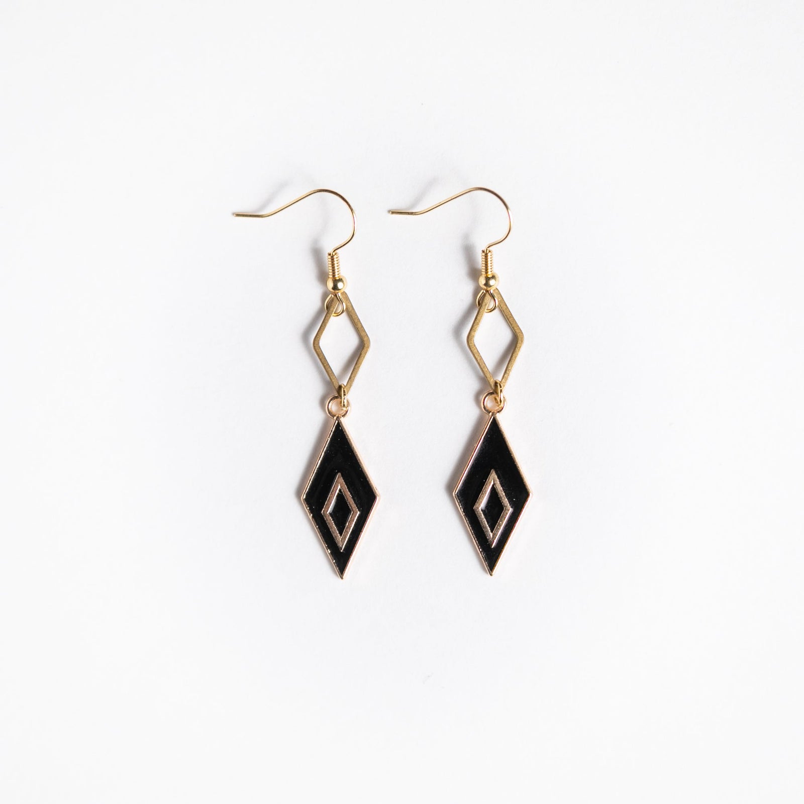 Black and Gold Double Diamond Earrings