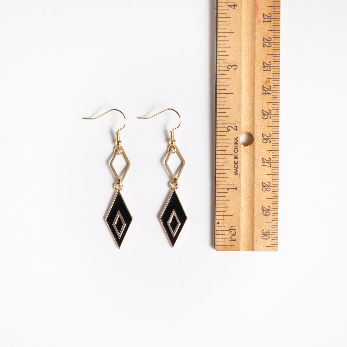 Black and Gold Double Diamond Earrings
