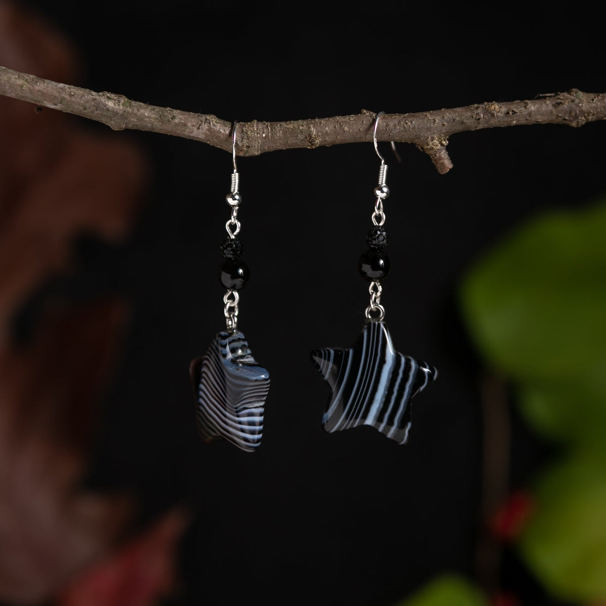 Night Sky Banded Agate Star Earrings