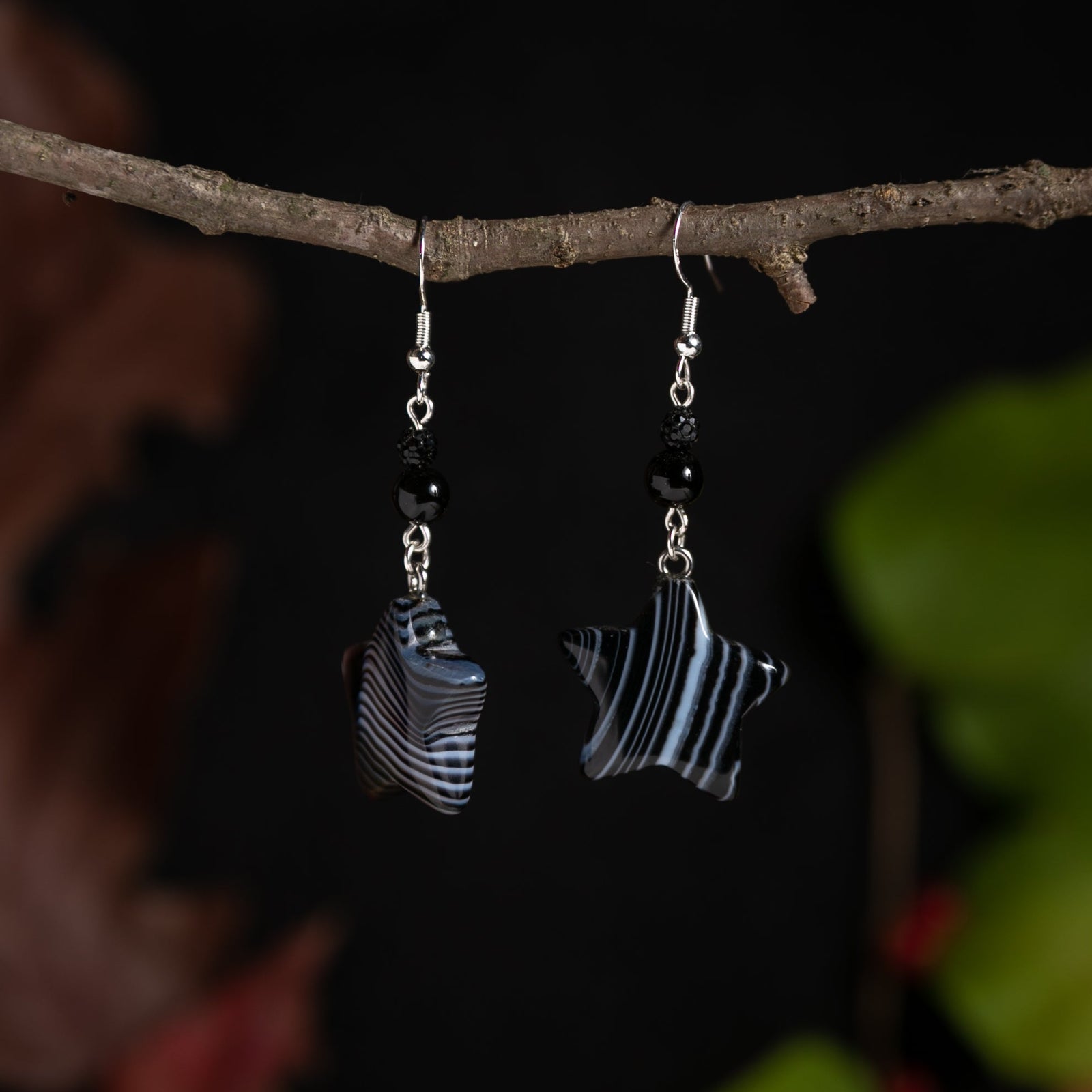 Night Sky Banded Agate Star Earrings