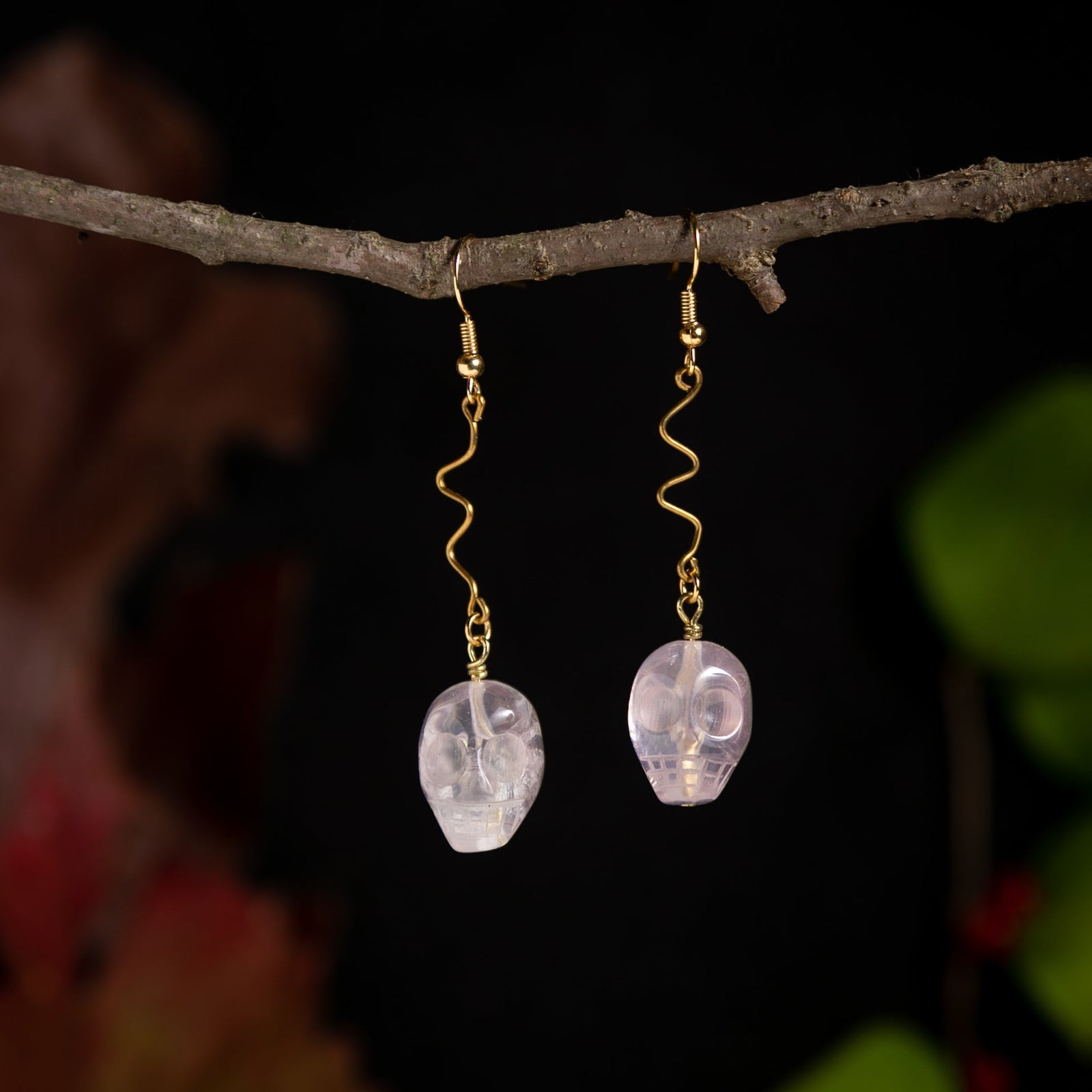 Rose Quartz Skull Earrings
