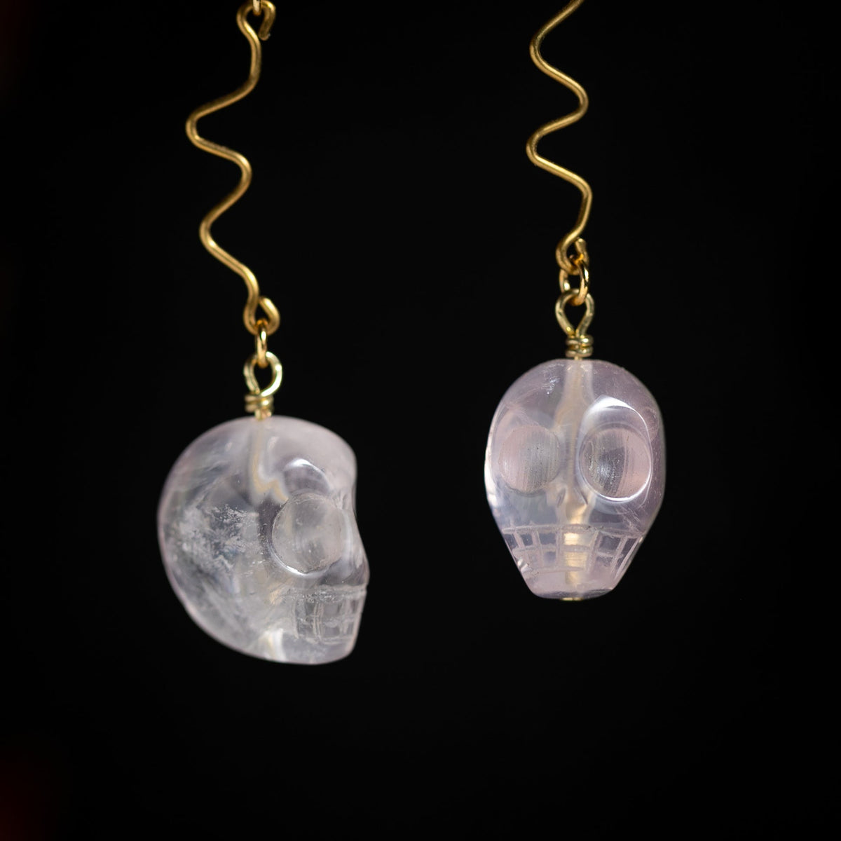 Rose Quartz Skull Earrings