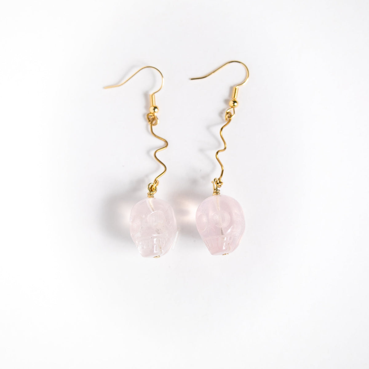 Rose Quartz Skull Earrings