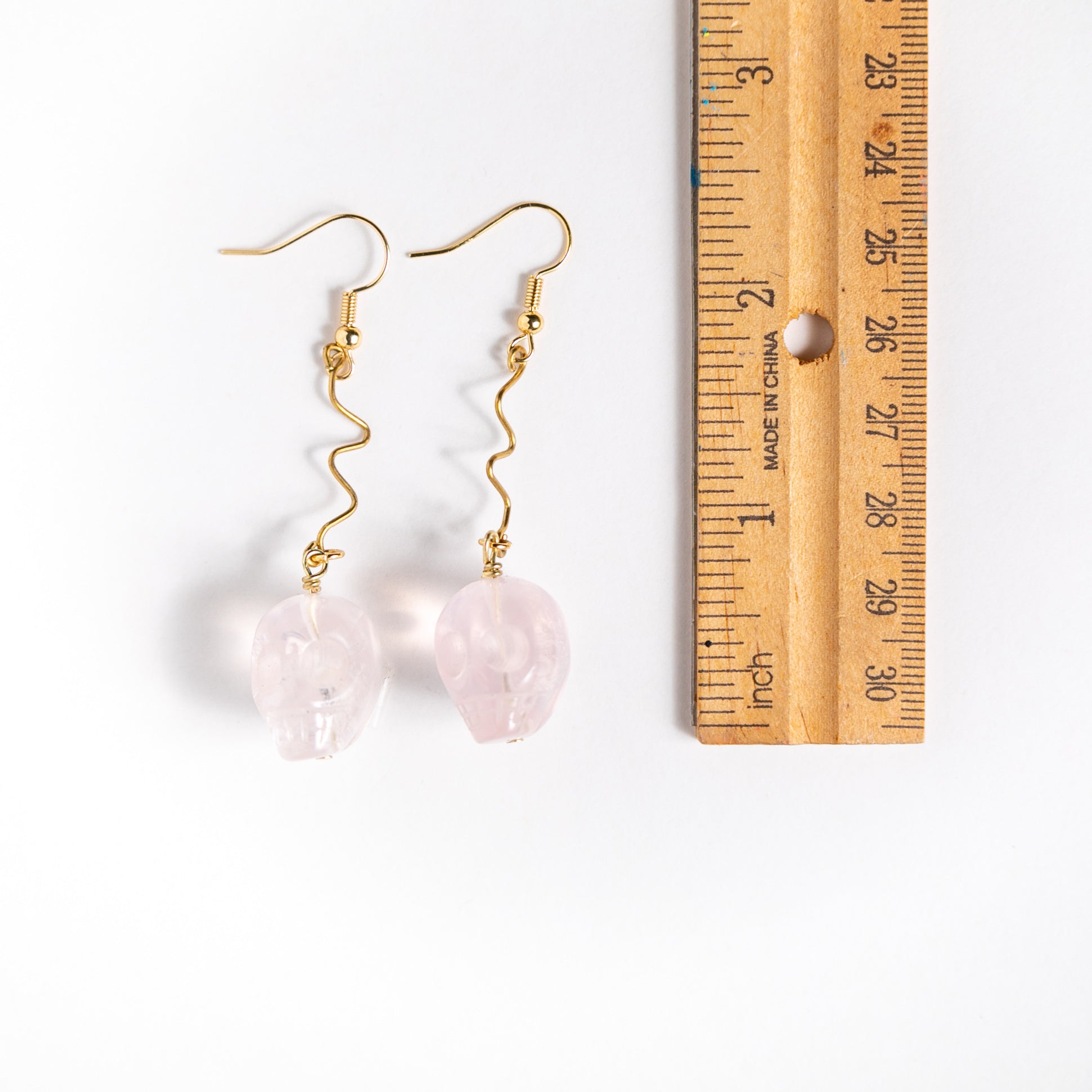 Rose Quartz Skull Earrings