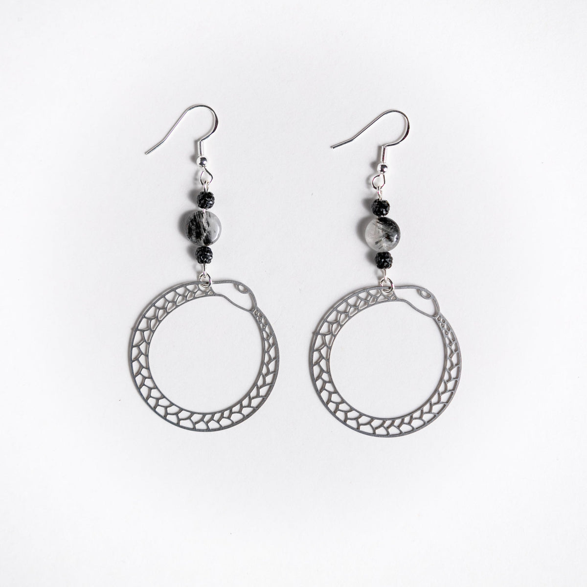Ouroboros Earrings with Rutile Quartz