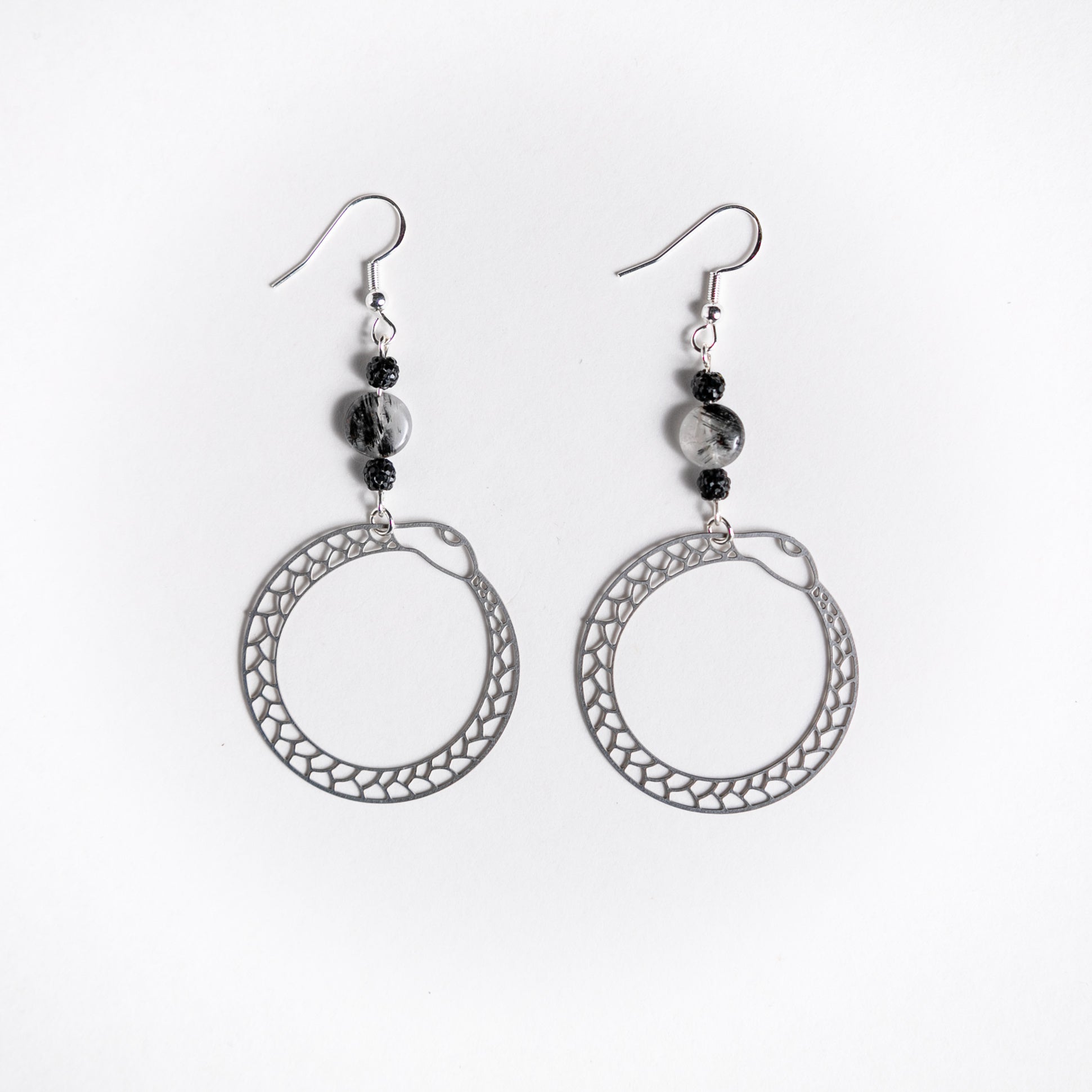 Ouroboros Earrings with Rutile Quartz