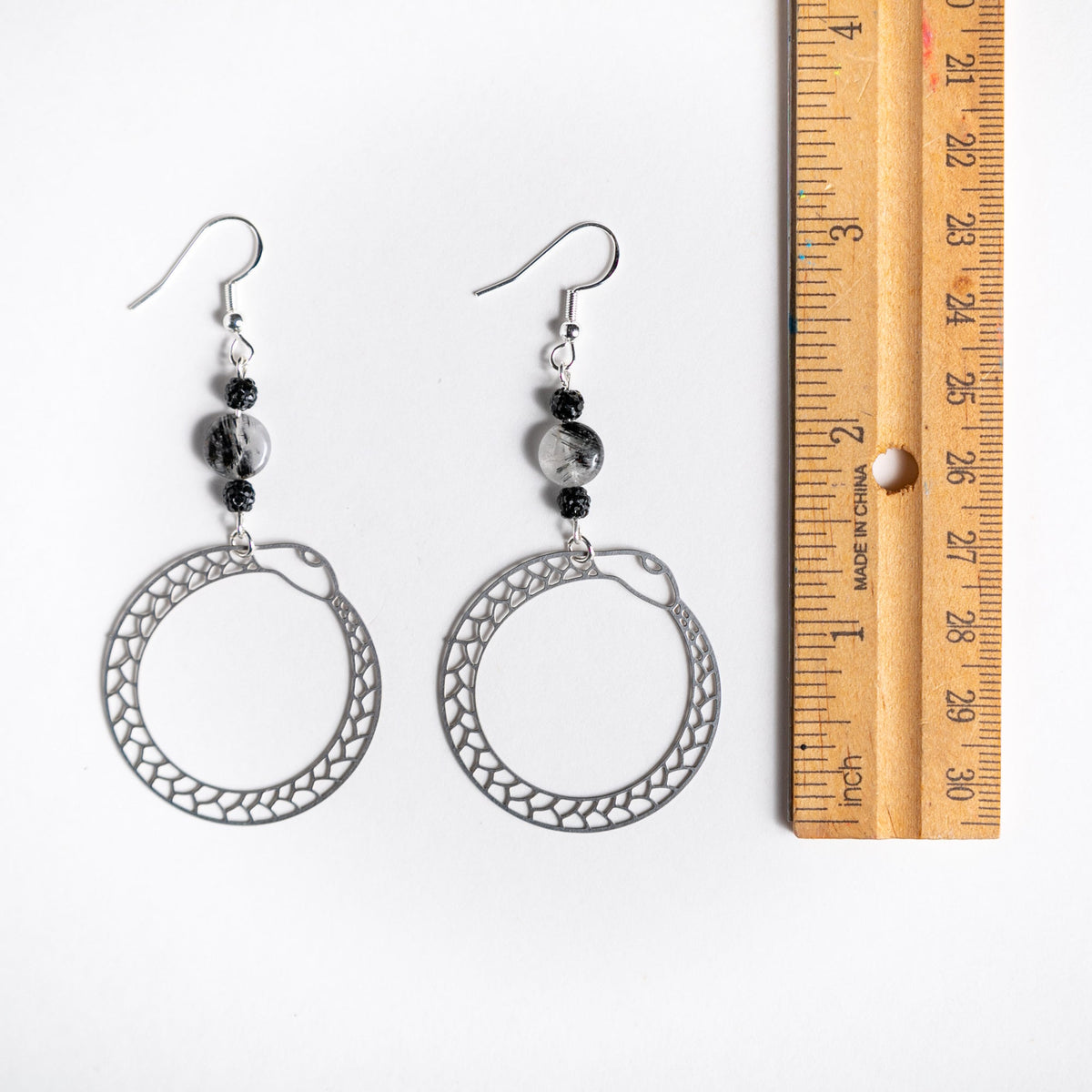 Ouroboros Earrings with Rutile Quartz