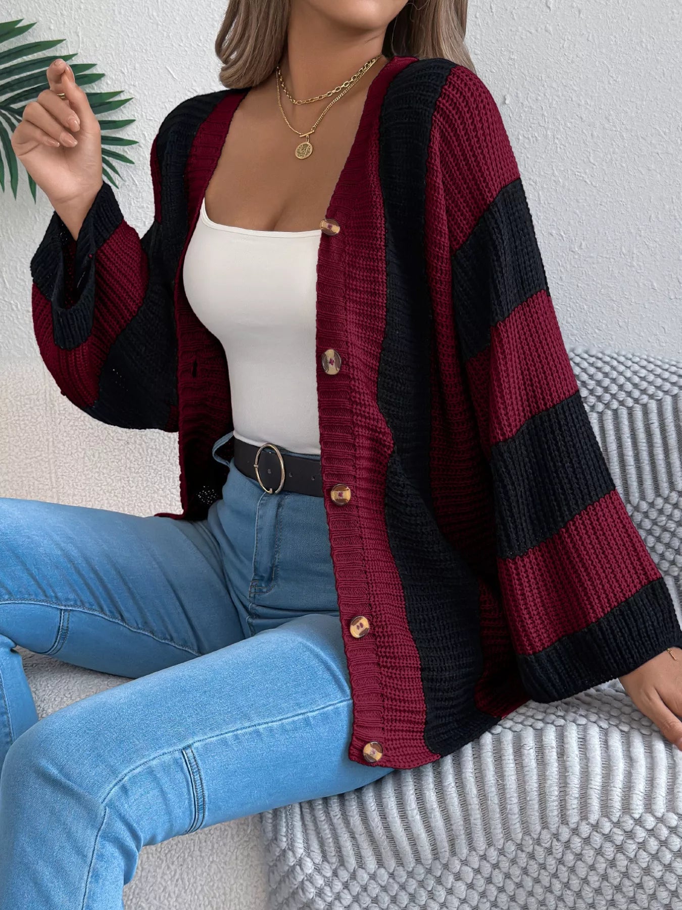Color Block Button-Up Cardigan