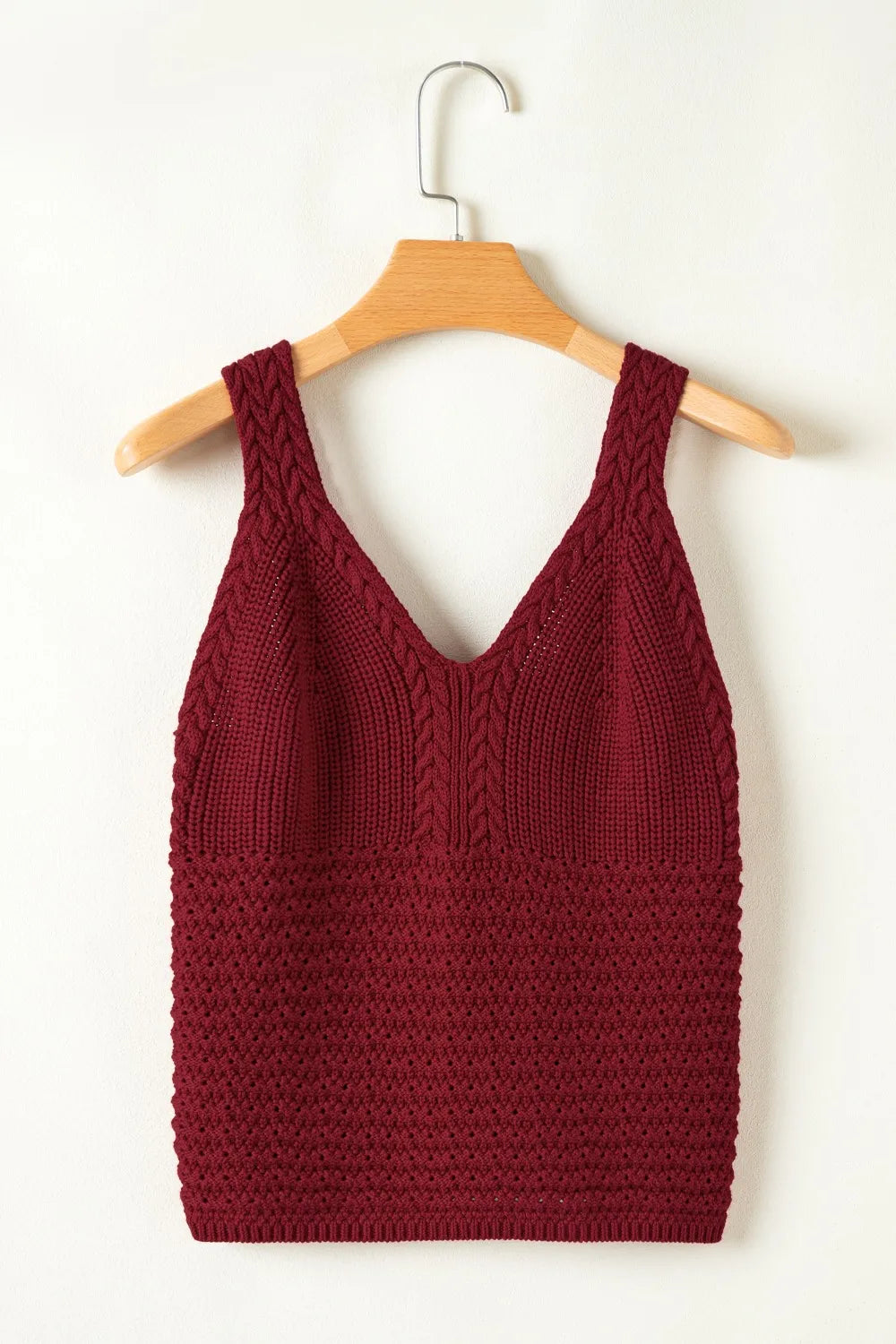Cable Knit Pointelle Slim Fit V Neck Sweater Vest