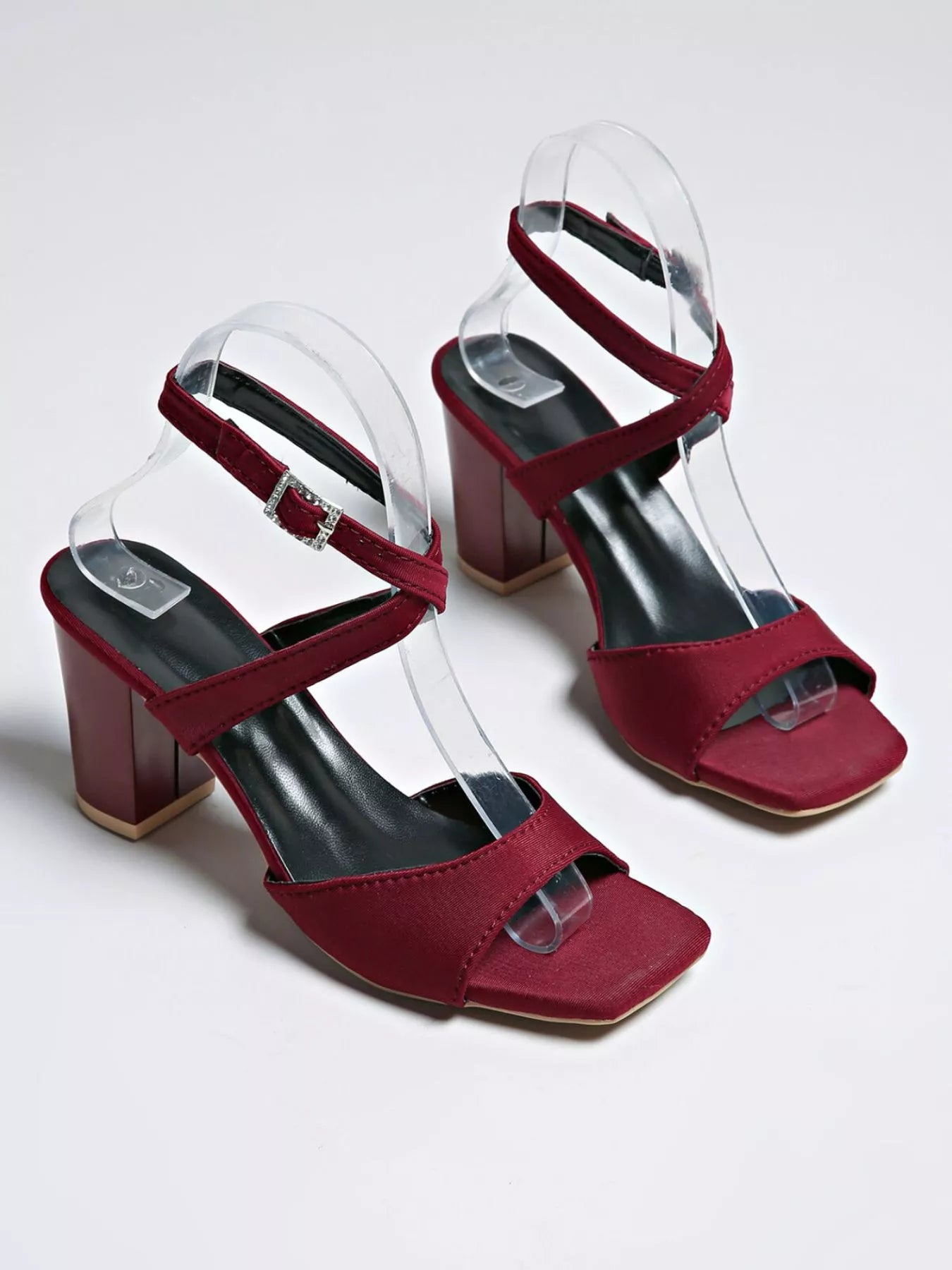 Open Toe Block Heels Sandals - Maroon or Black