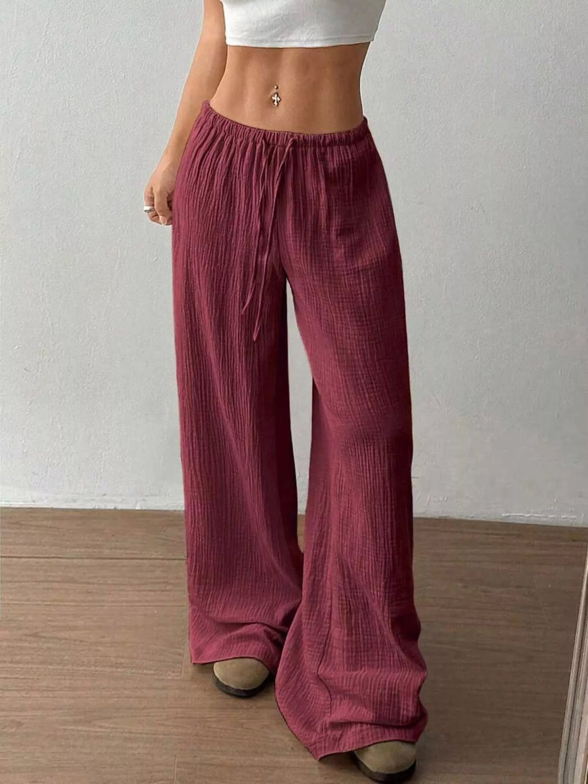 Drawstring Wide Leg Pants