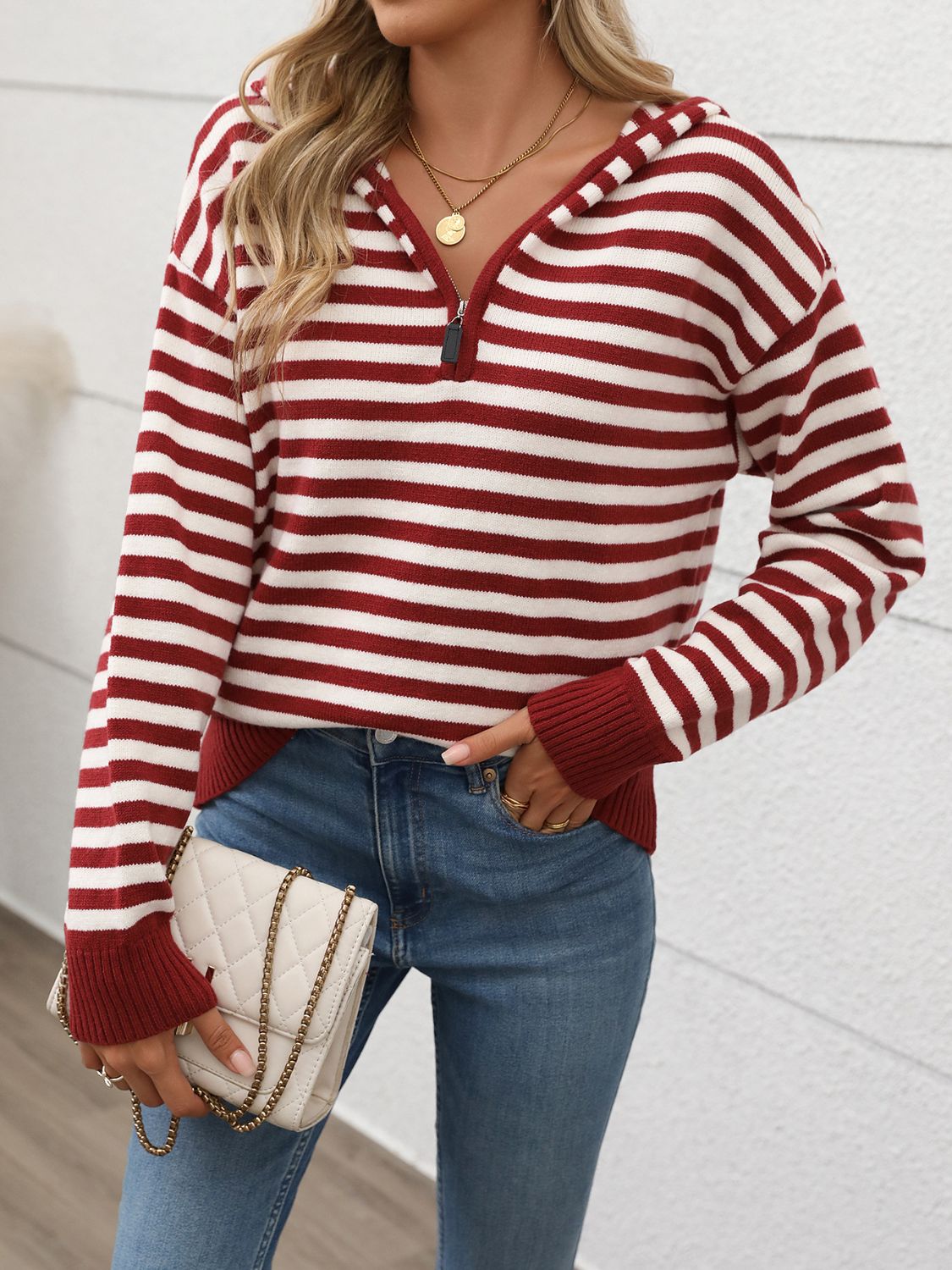 Perfect Striped Long Sleeve Hooded Sweater