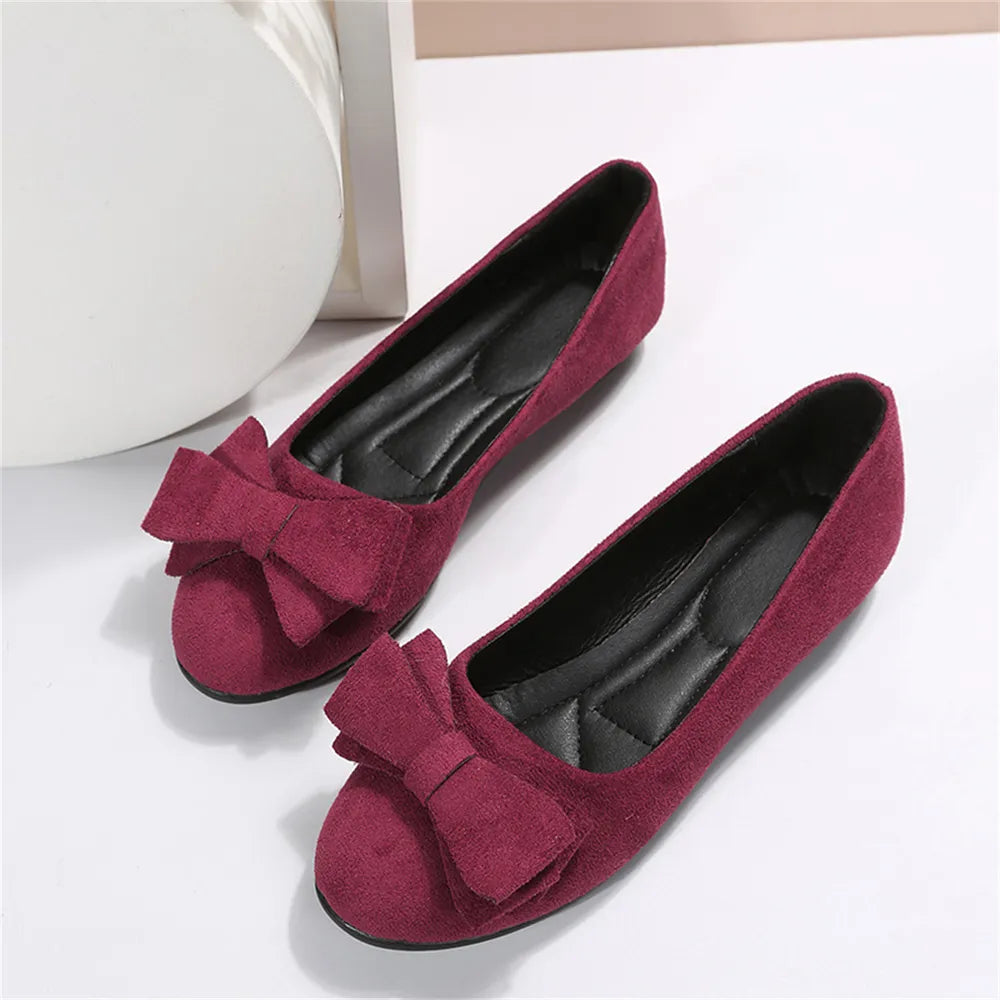 Bow Solid Color Round Toe Flat Slip-Ons