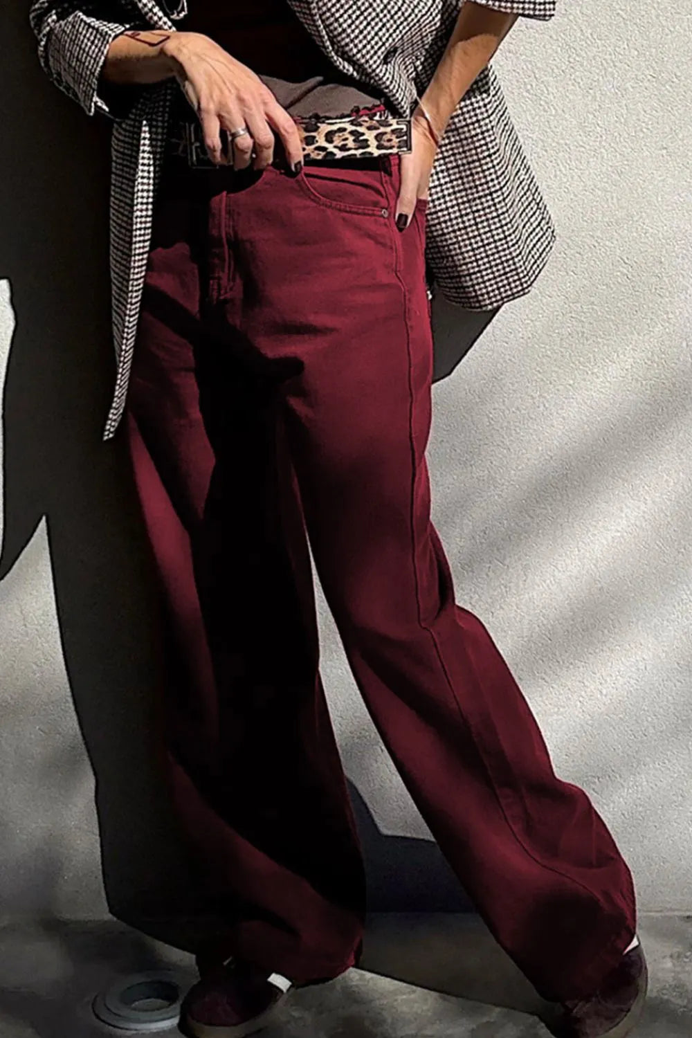 Wide Leg High Waist Maroon Jeans