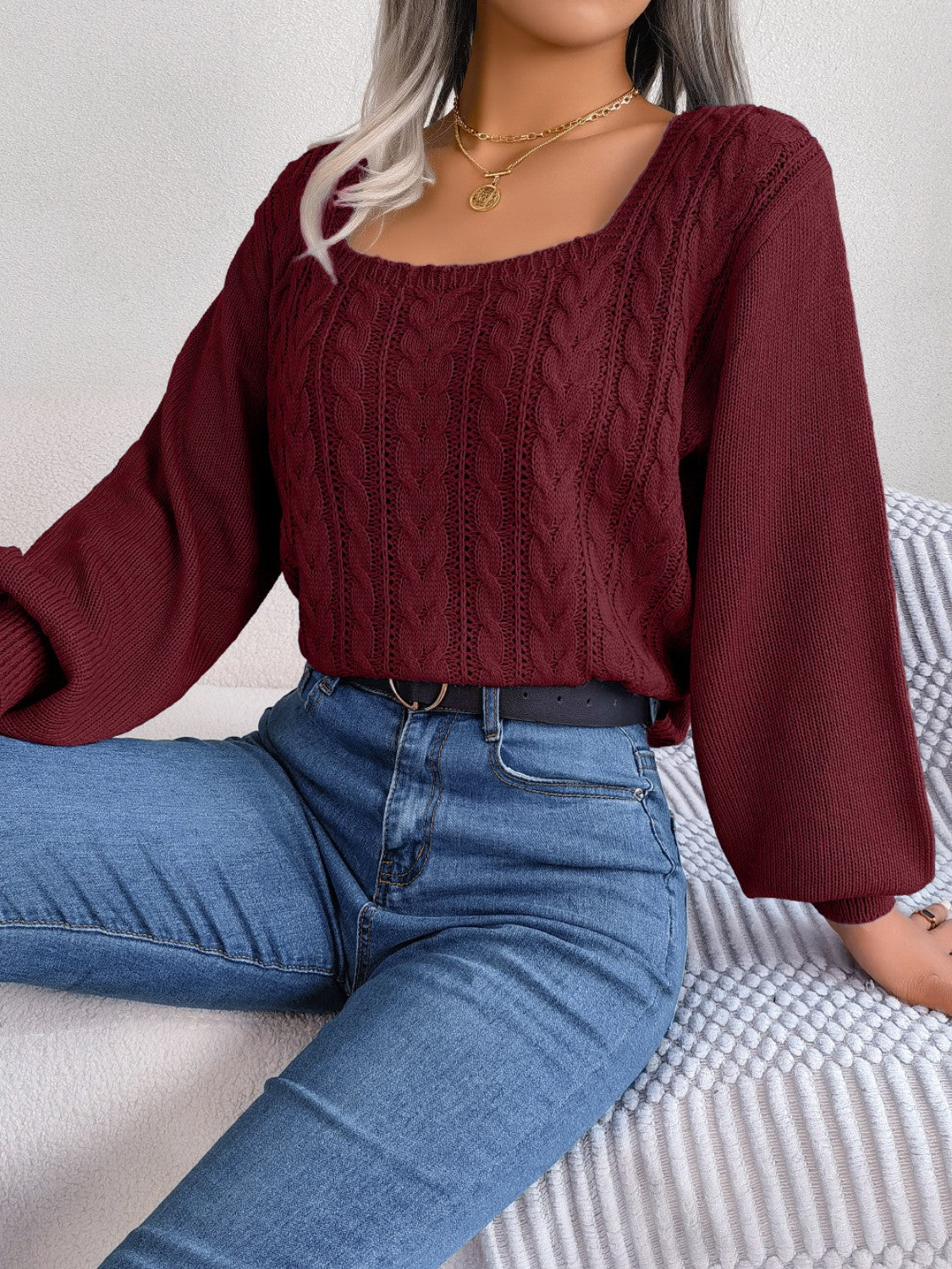 Cozy Cable-Knit Sweater – Guess What Colors?! MAROON + WHITE
