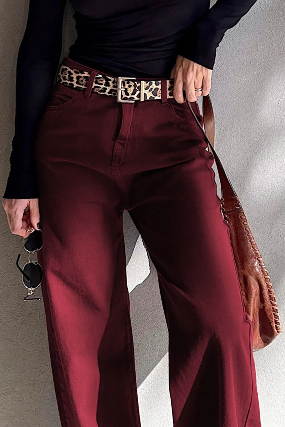 Wide Leg High Waist Maroon Jeans