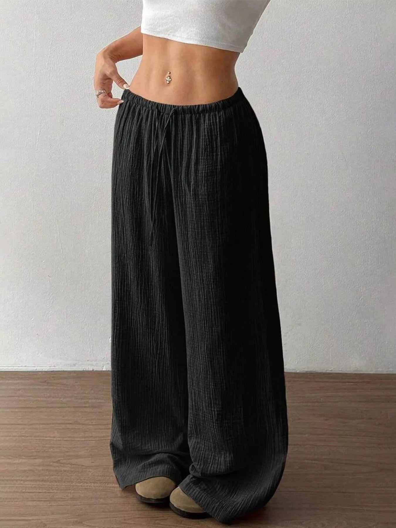 Drawstring Wide Leg Pants