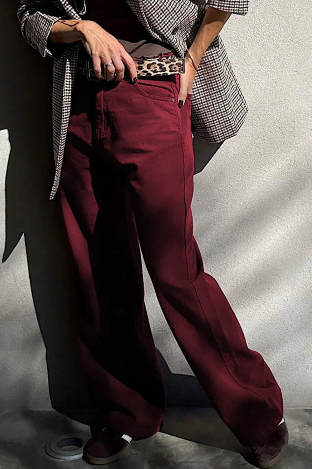 Wide Leg High Waist Maroon Jeans