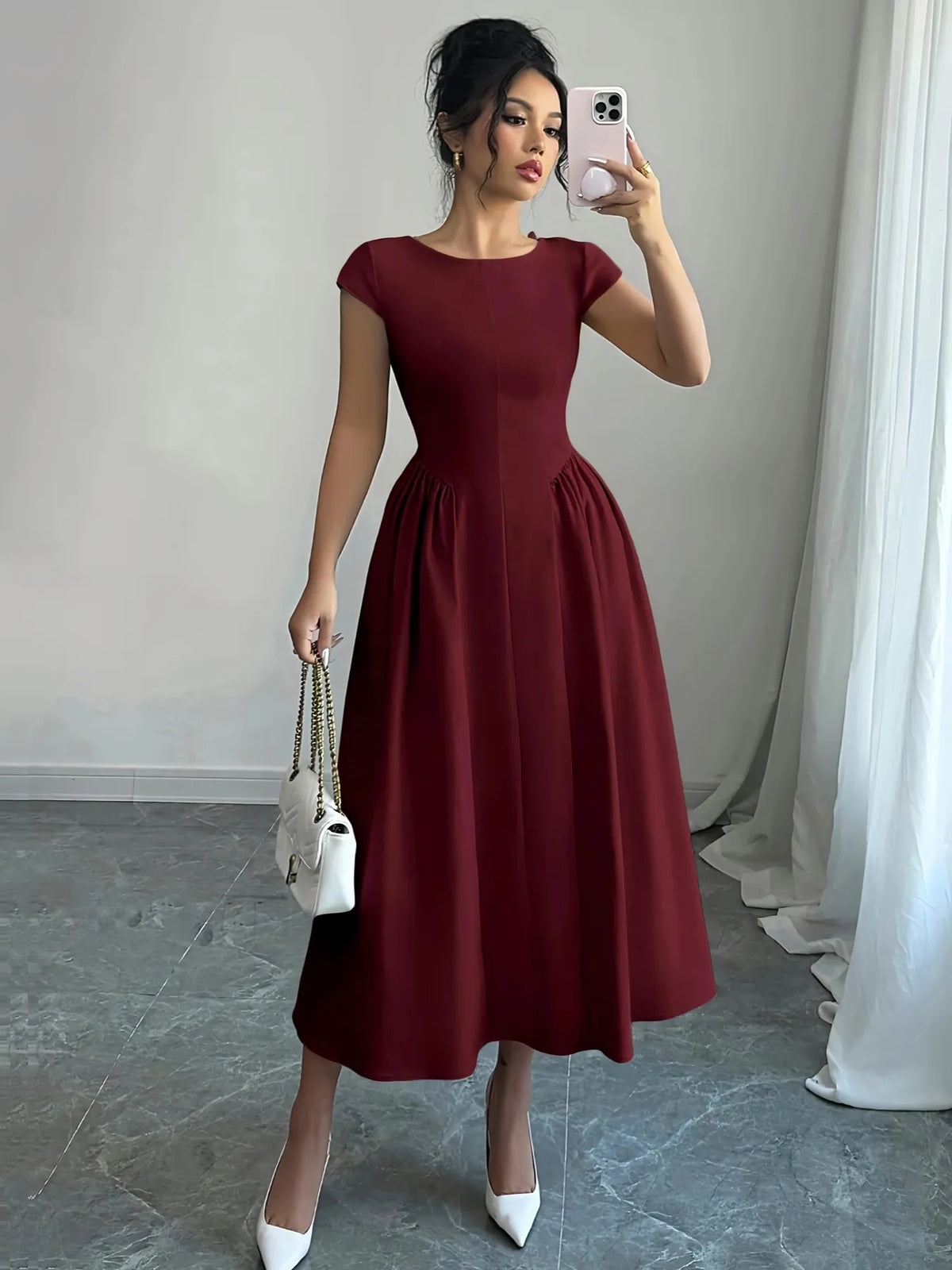 Cutout Tie Back Cap Sleeve Dress
