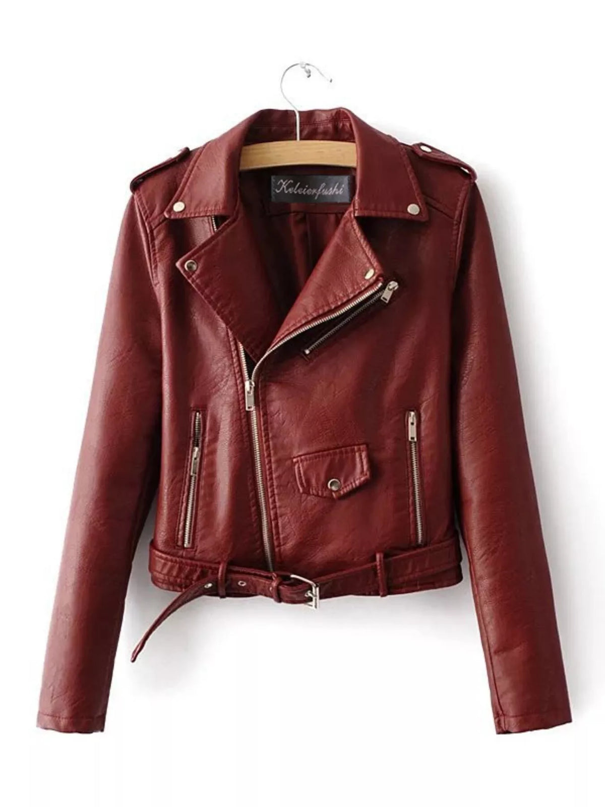 Full Size Zip Up Leather Motorcycle Biker Jacket Plus Size - Maroon or Black