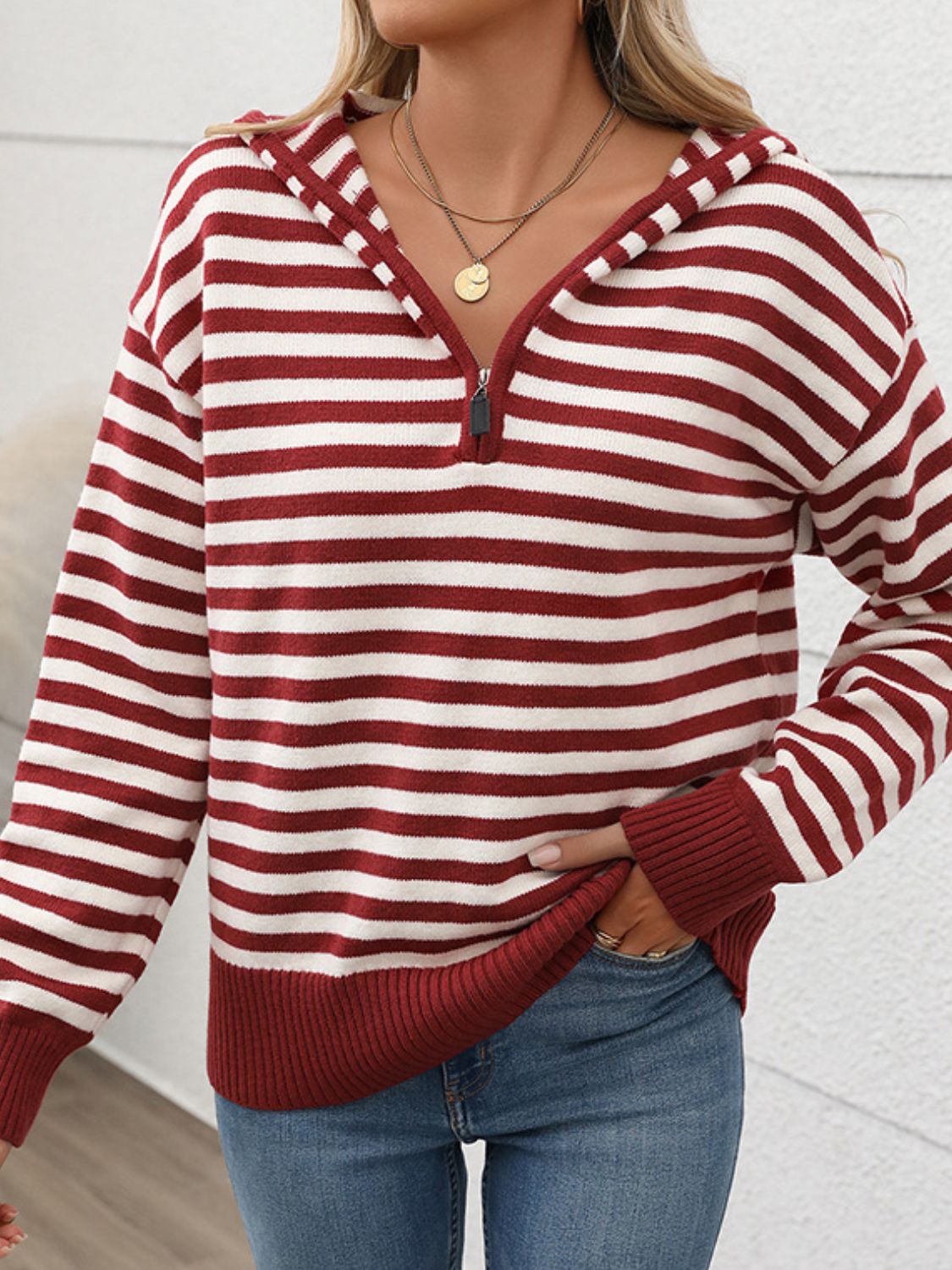 Perfect Striped Long Sleeve Hooded Sweater