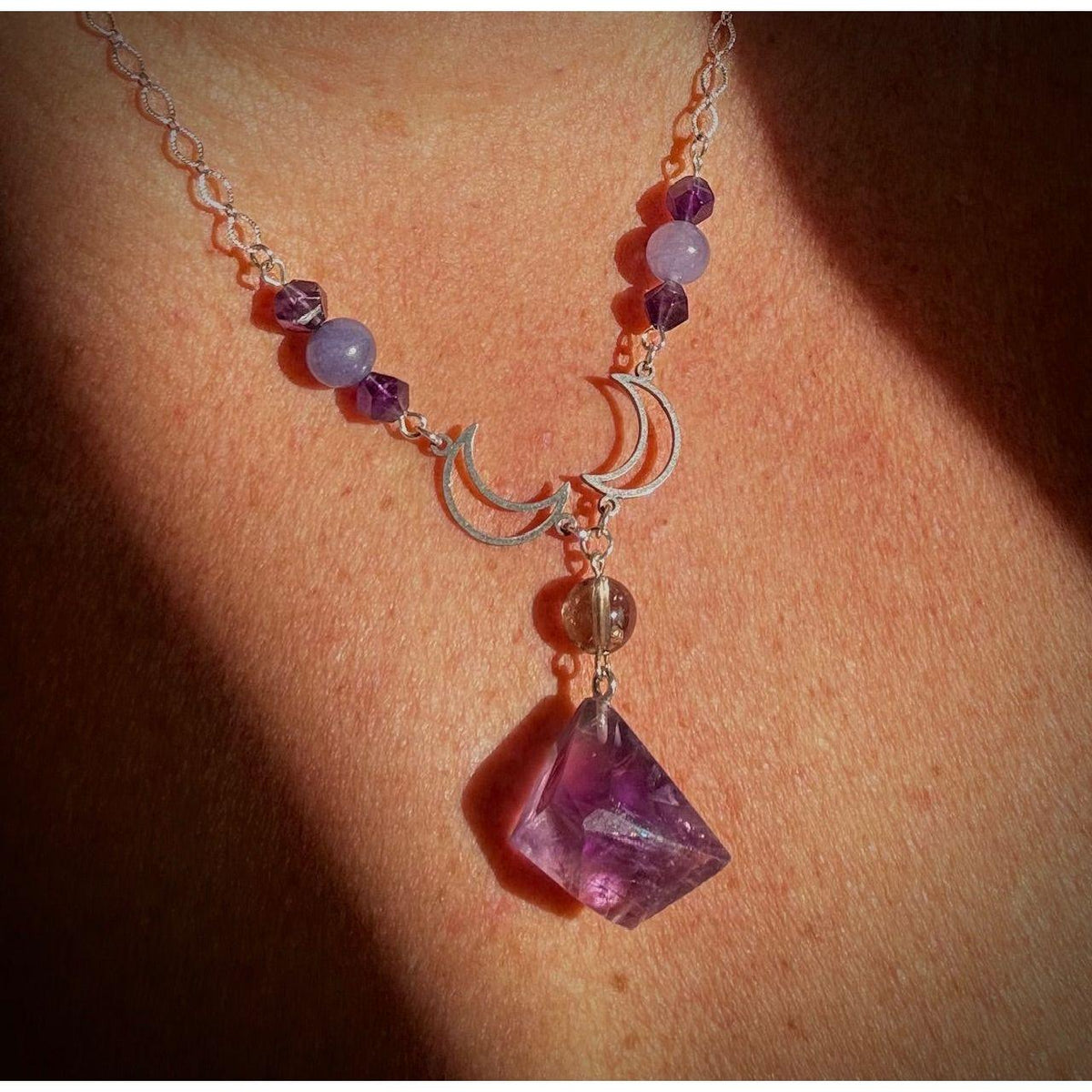 Handcrafted Amethyst Specimen Moon Necklace – February Birthstone Jewelry by Kinley Jewelry