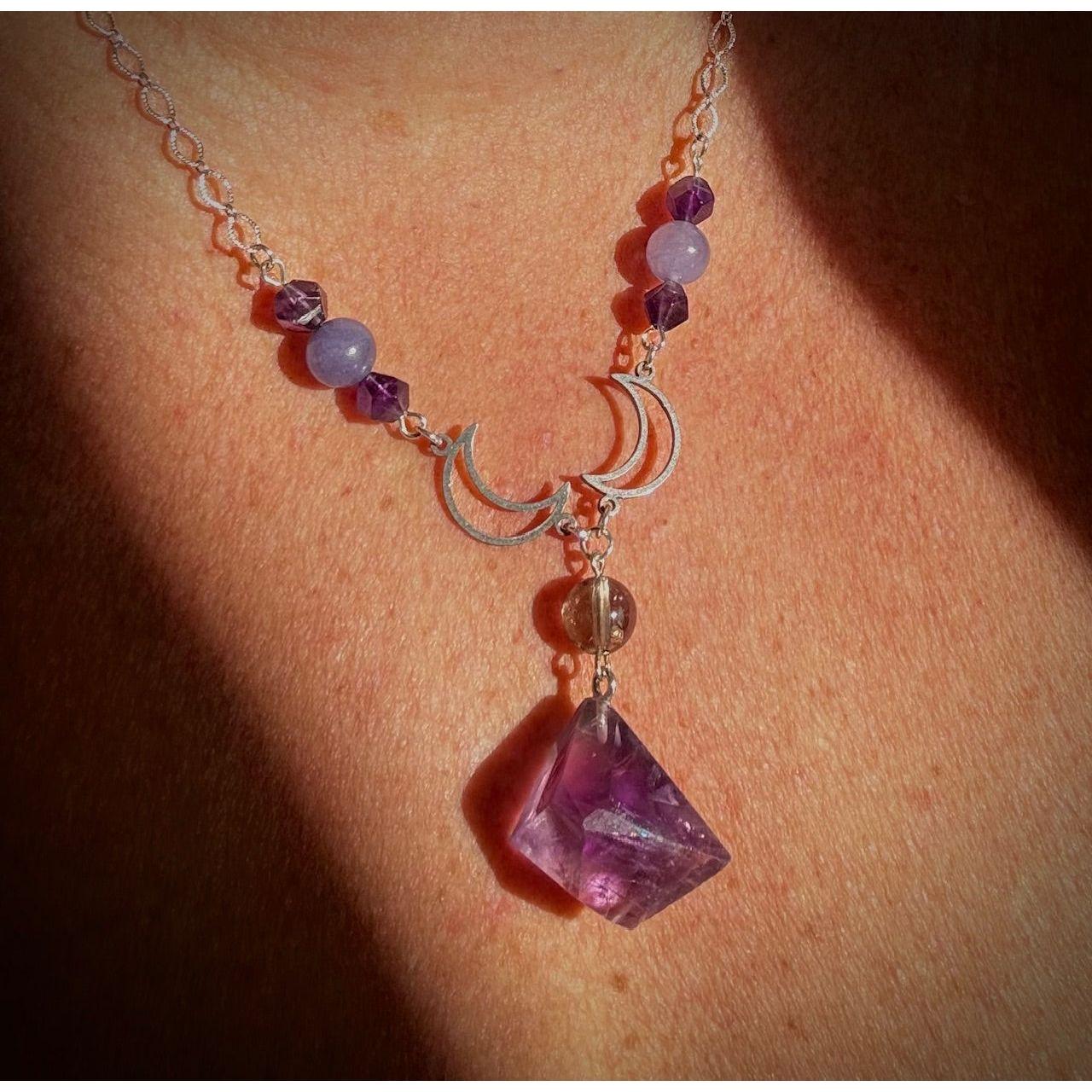 Handcrafted Amethyst Specimen Moon Necklace – February Birthstone Jewelry by Kinley Jewelry