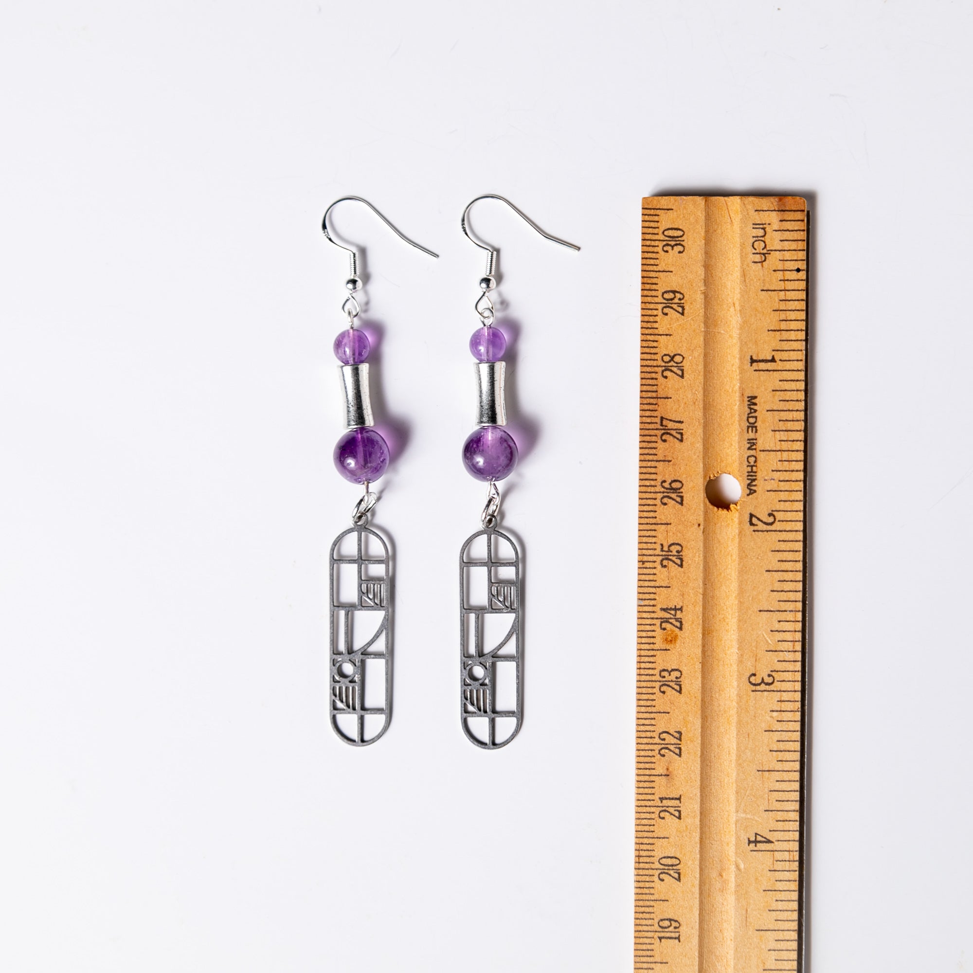 Amethyst Geometric Dangle Earrings – Modern February Birthstone Jewelry by Kinley Jewelry