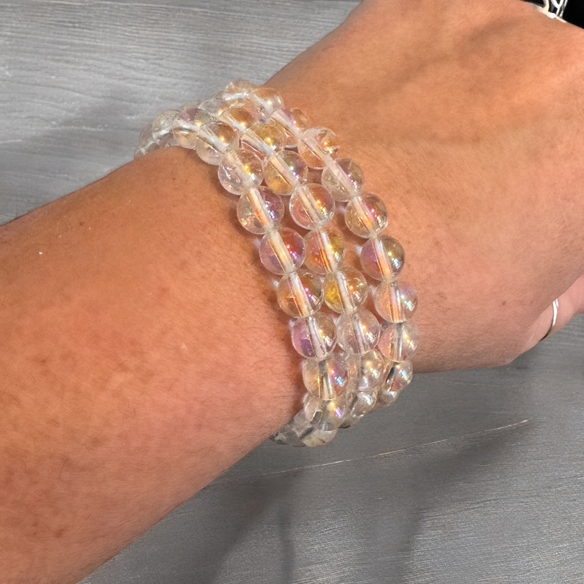 Aura Clear Quartz Stretch Bracelet - 8mm Gemstone