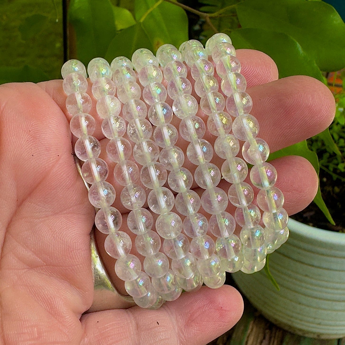 Aura Clear Quartz Stretch Bracelet - 8mm Gemstone