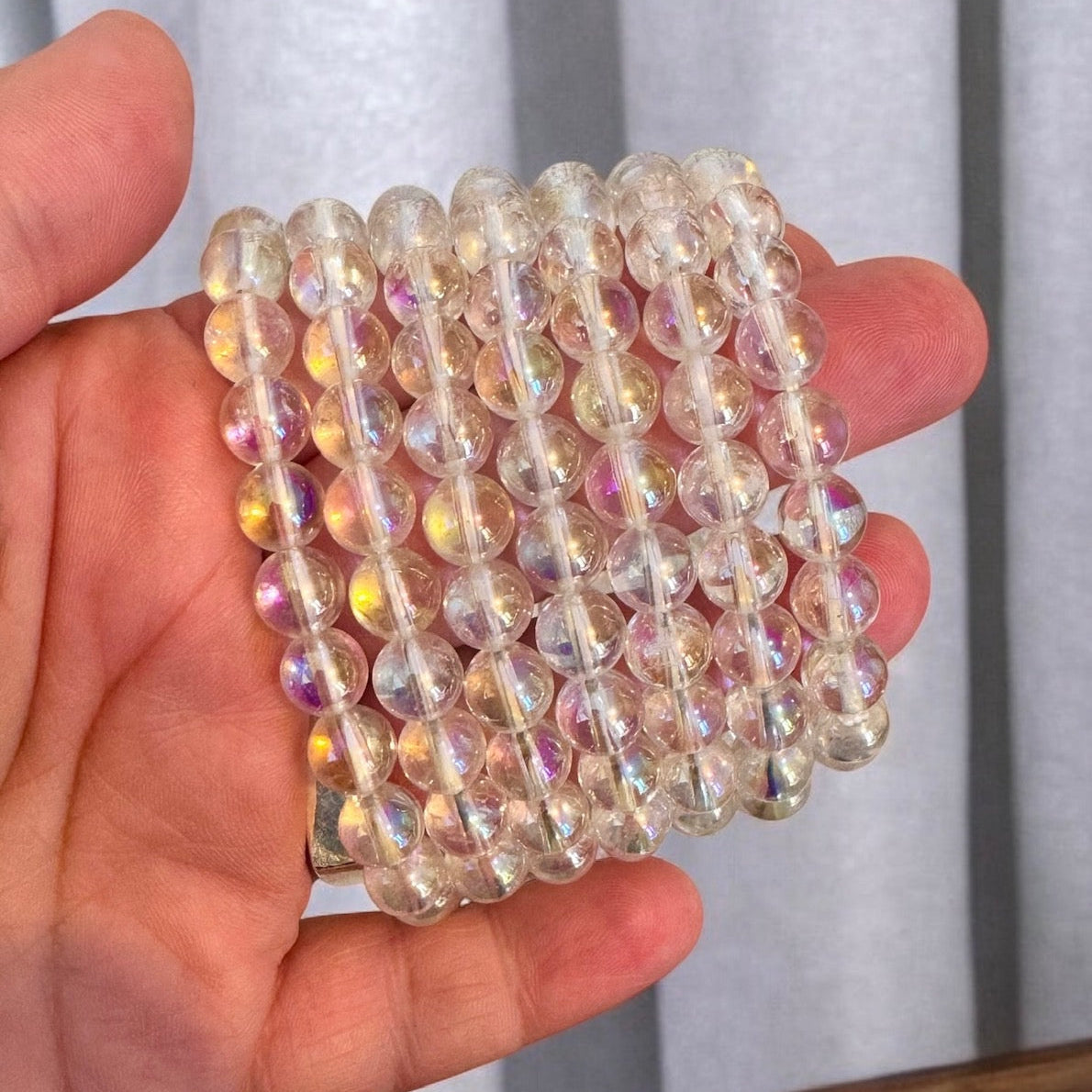 Aura Clear Quartz Stretch Bracelet - 8mm Gemstone