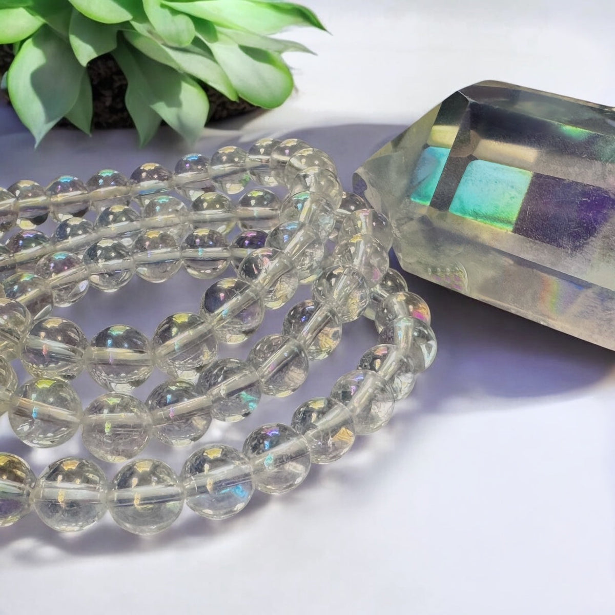 Aura Clear Quartz Stretch Bracelet - 8mm Gemstone