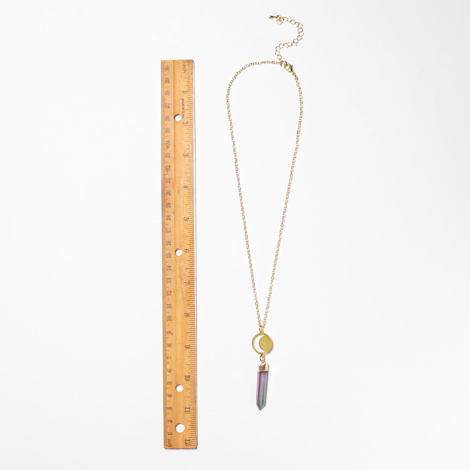 Aura Quartz Point Crescent Moon Cutout Necklace