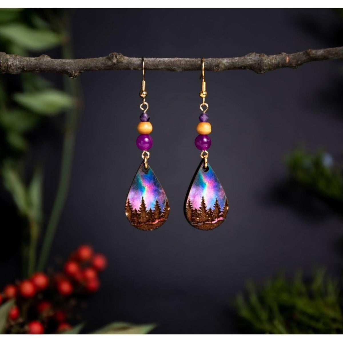 Purple Aurora Borealis Earrings – Iridescent Statement Jewelry by Kinley Jewelry