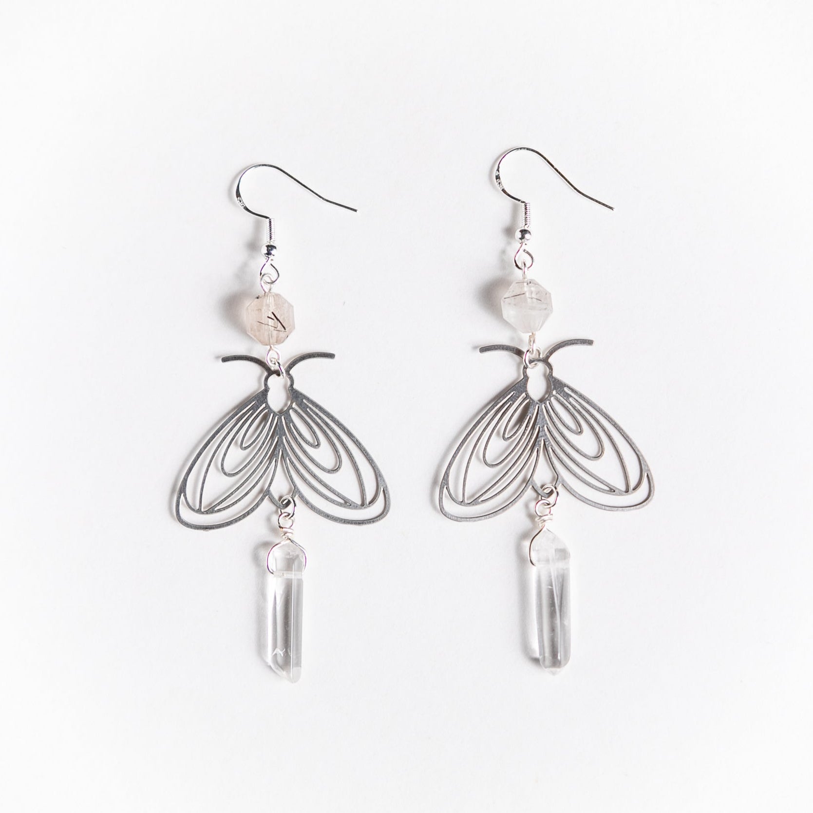 Moth and Crystal Long Earrings
