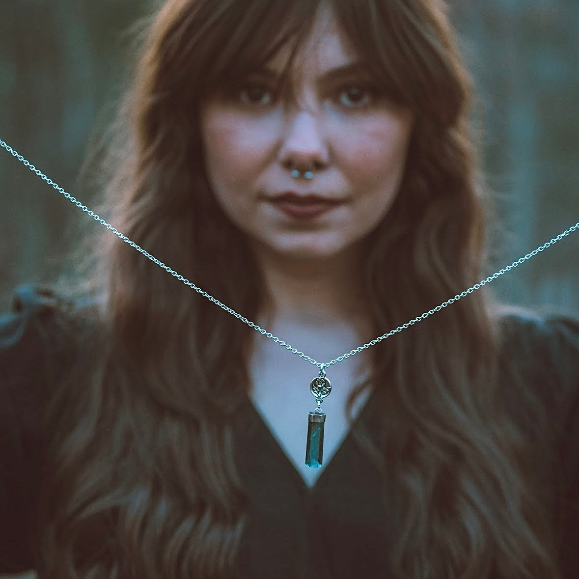 Blue Fluorite Floral Drop Necklace